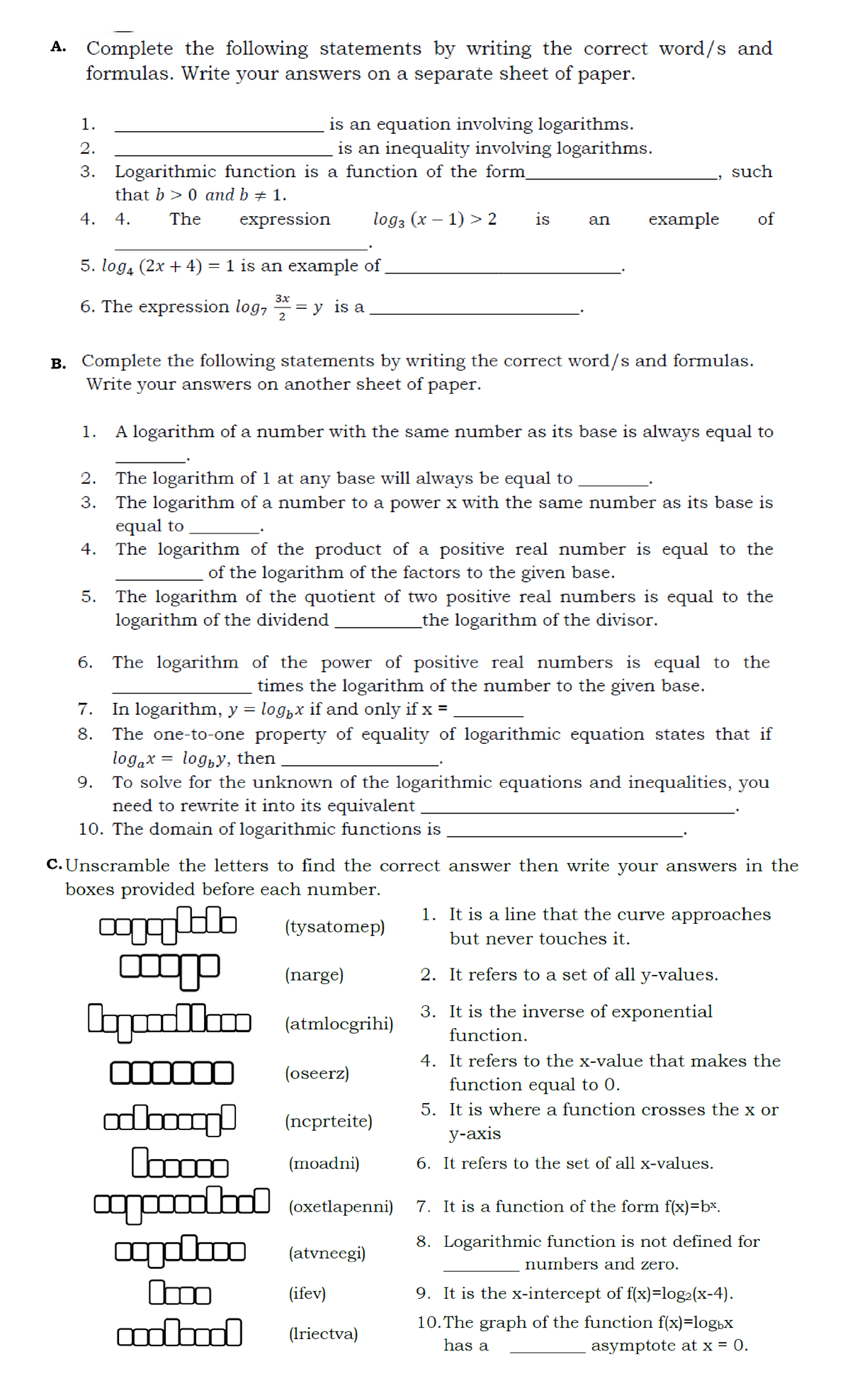 Learning Activity 3 - Logarithmic Terminologies - Mathematics, Science ...