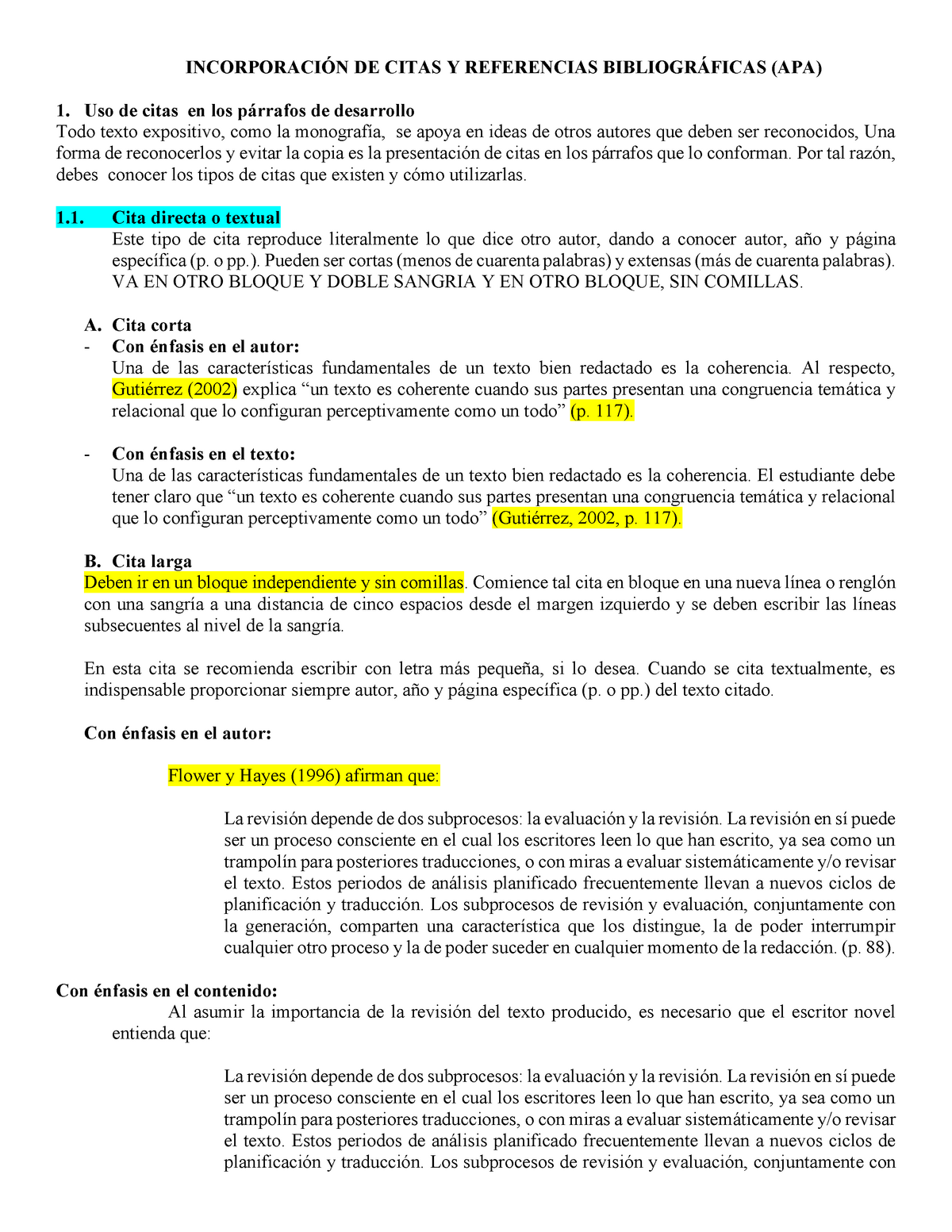 Citas APA - Apuntes 1 - INCORPORACIÓN DE CITAS Y REFERENCIAS ...