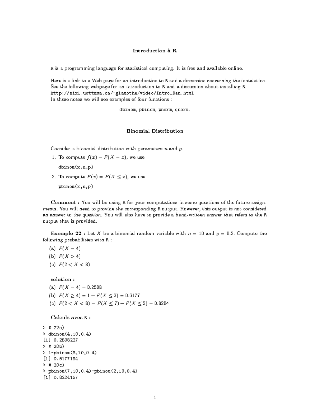 Lec 4 - Intro R - Lecture about R - Introduction `a R Ris a programming ...
