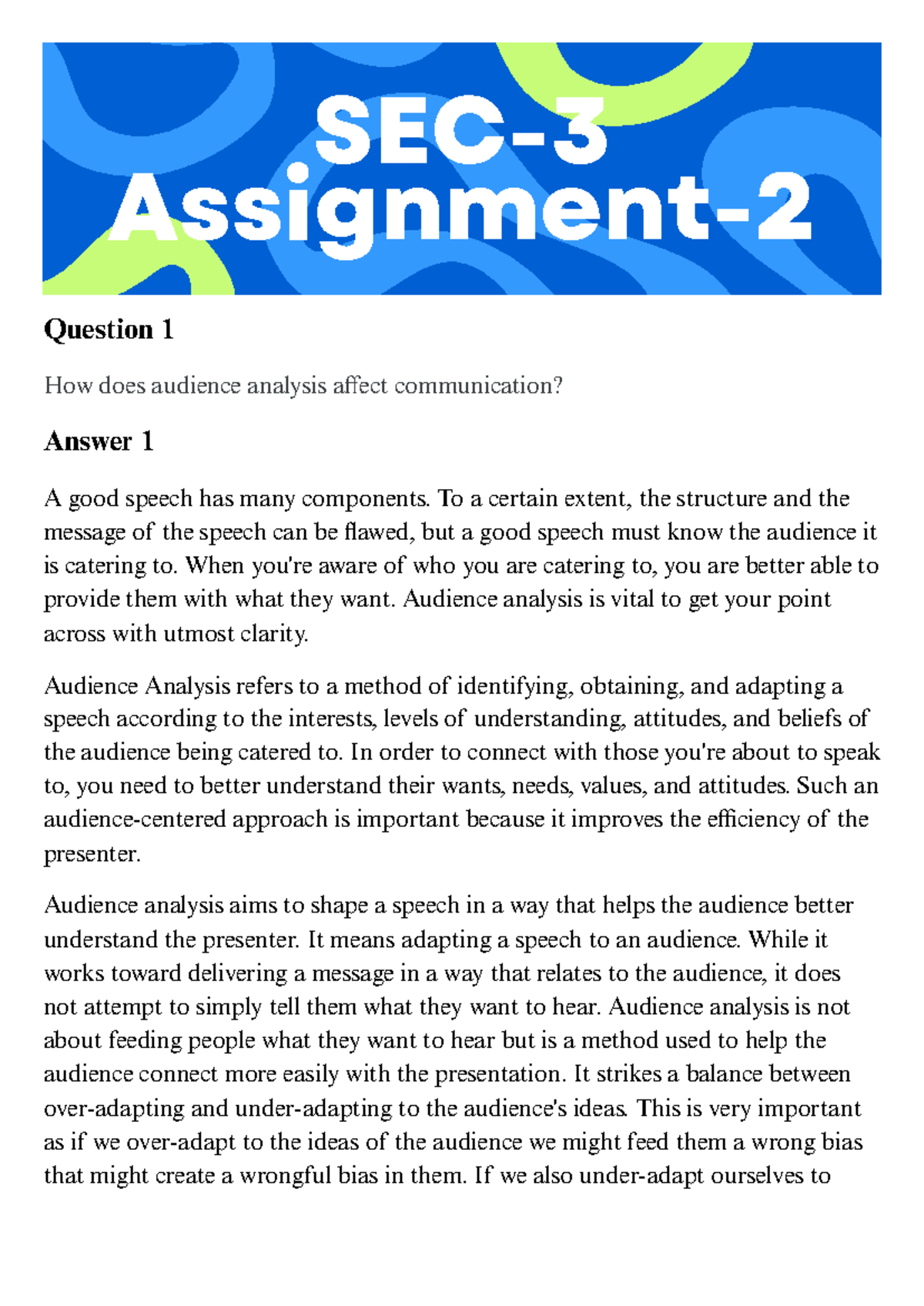 SEC English leadership ppt Question 1 How does audience analysis