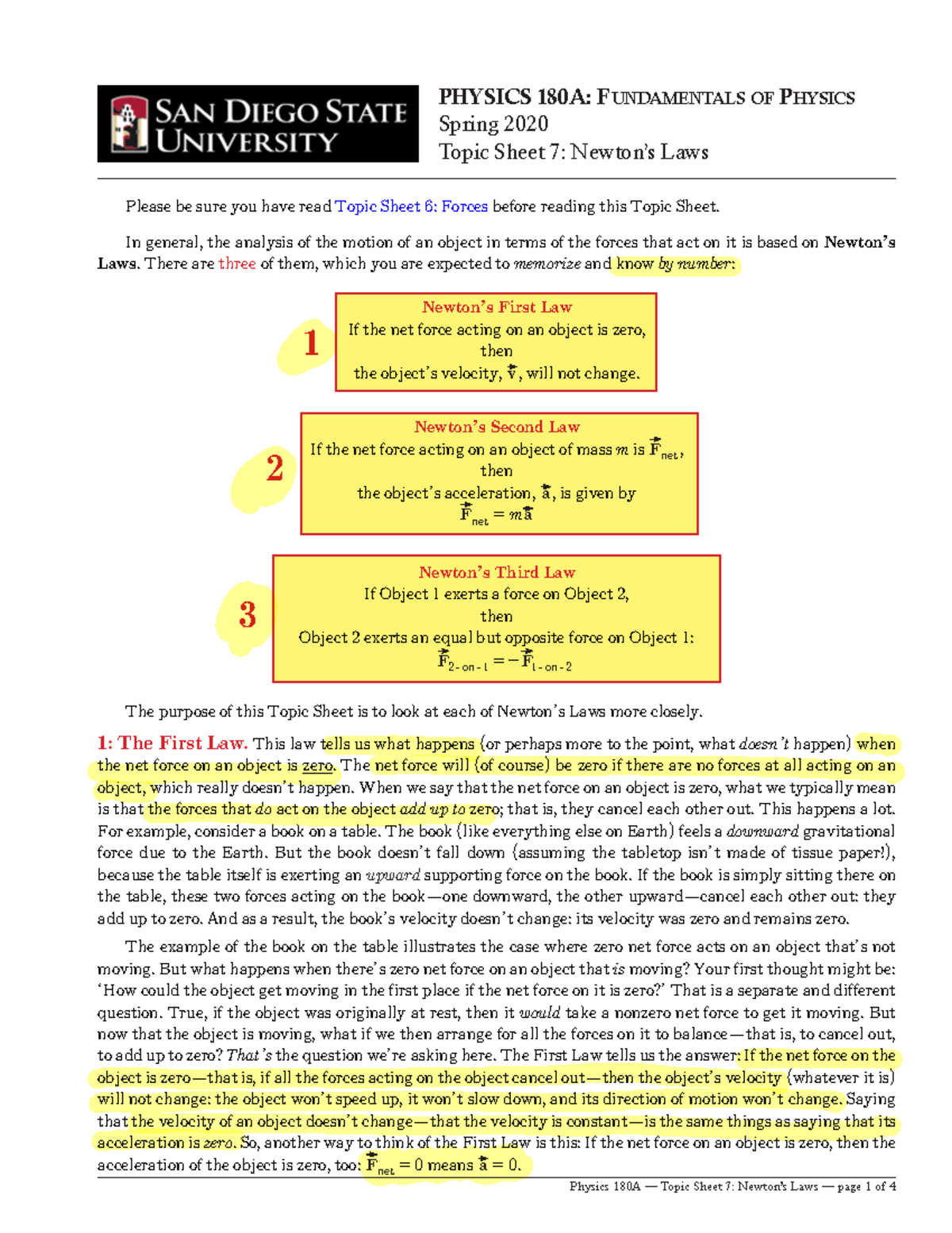 Topic Sheet 7 - Lecture notes 7 - PHYSICS 180A: FundamentalS oF PHYSICS ...