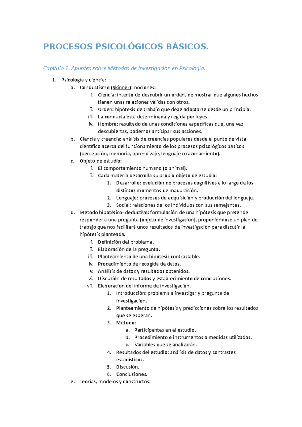 Procesos Psicológicos Básicos Procesos PsicolÓgicos BÁsicos Capítulo 1 Apuntes Sobre Métodos 6944