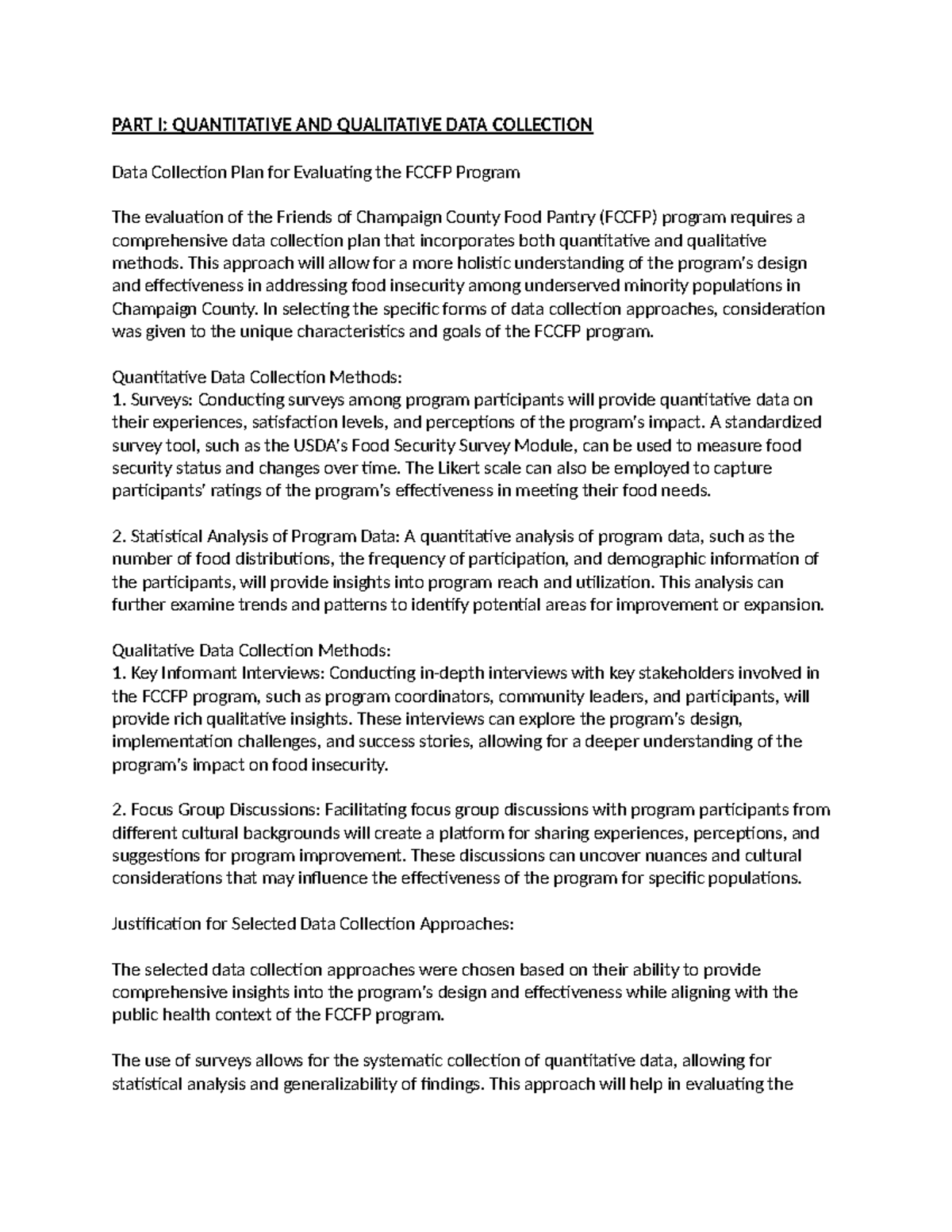 PART I - This approach will allow for a more holistic understanding of ...