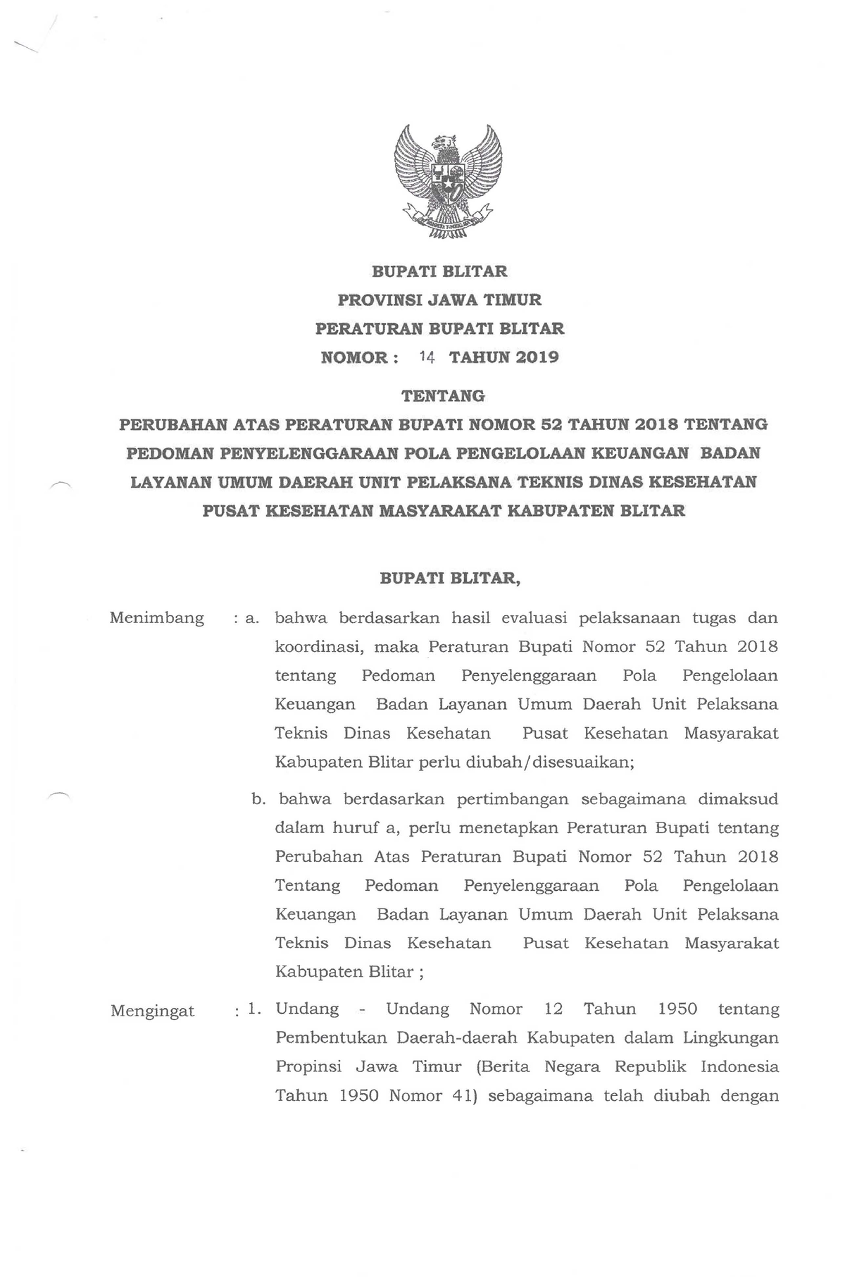 Perbup No.14 Th - BUPATI BLITAR PROVINSI JAWA TIMUR PERATURAN BUPATI ...