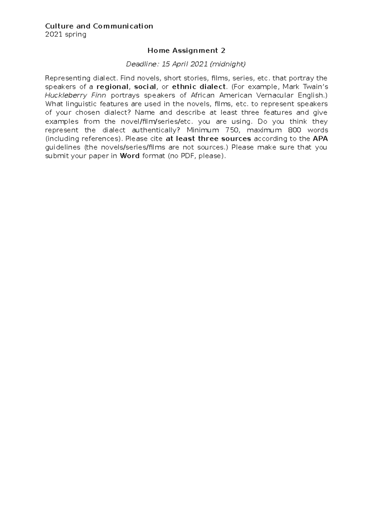 Home Assignment 2 spring 2021 - Culture and Communication 2021 spring ...