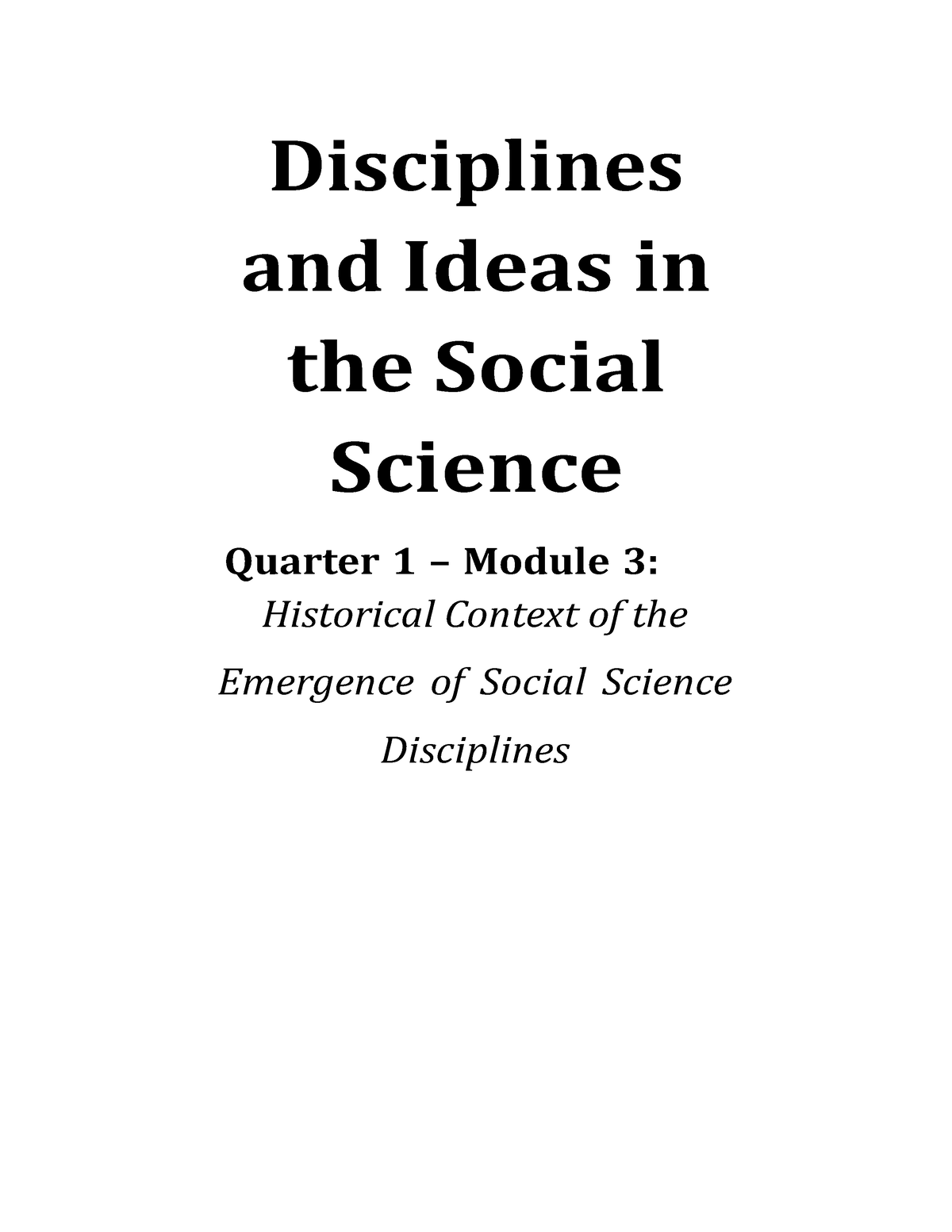 Disciplines And Ideas In The Social Science Module 3 - Disciplines And ...