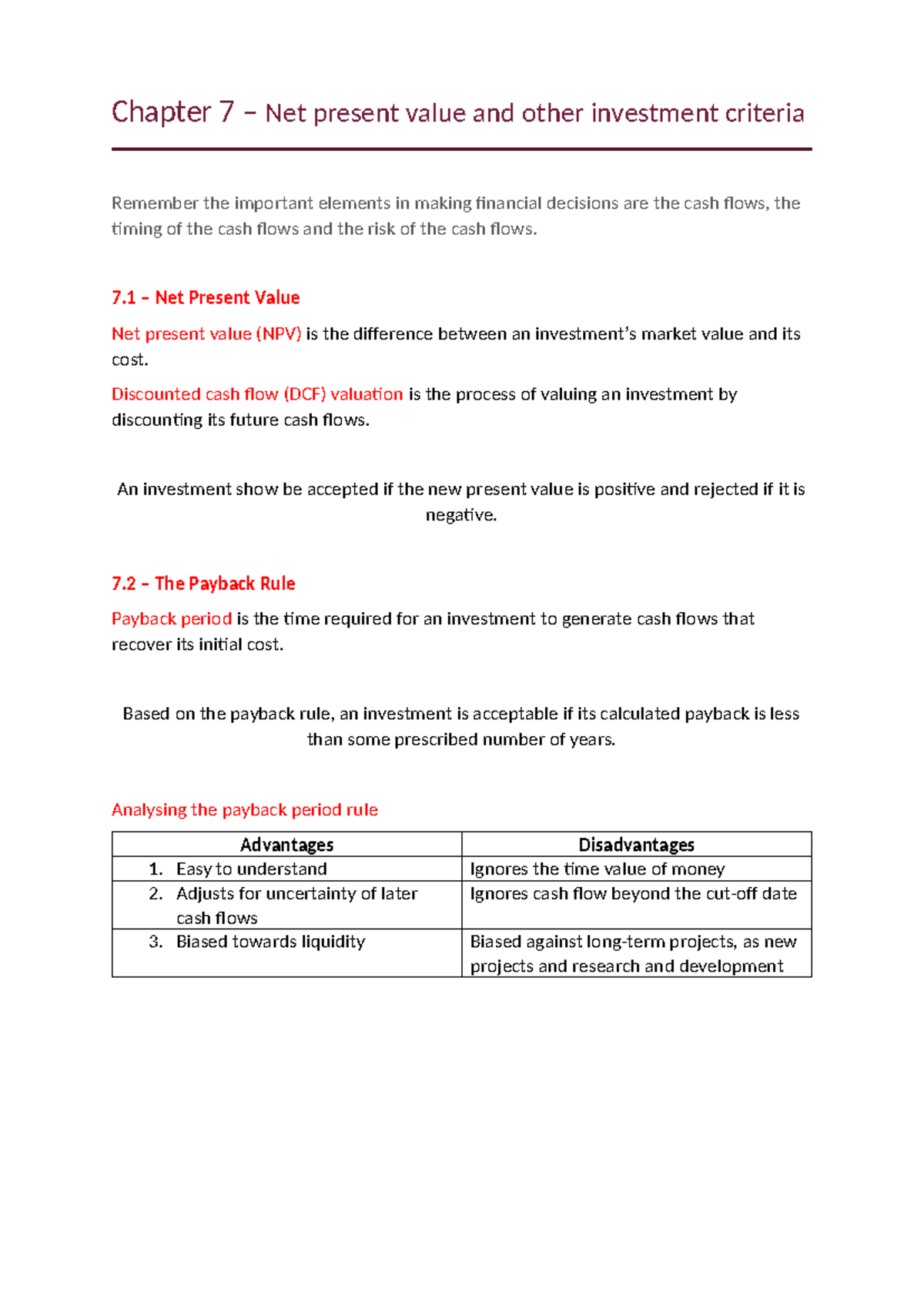 Chapter 7 – Net present value and other investment criteria - Chapter 7 ...