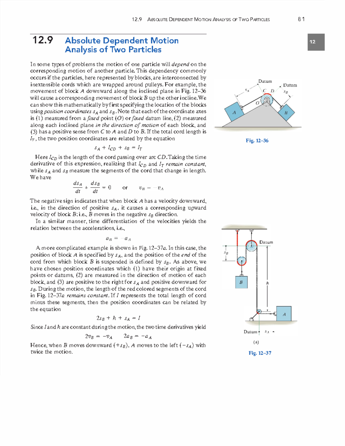 Absolute Dependent Motion Analysis OF Two Particles - 1 2 ABSOLUTE ...