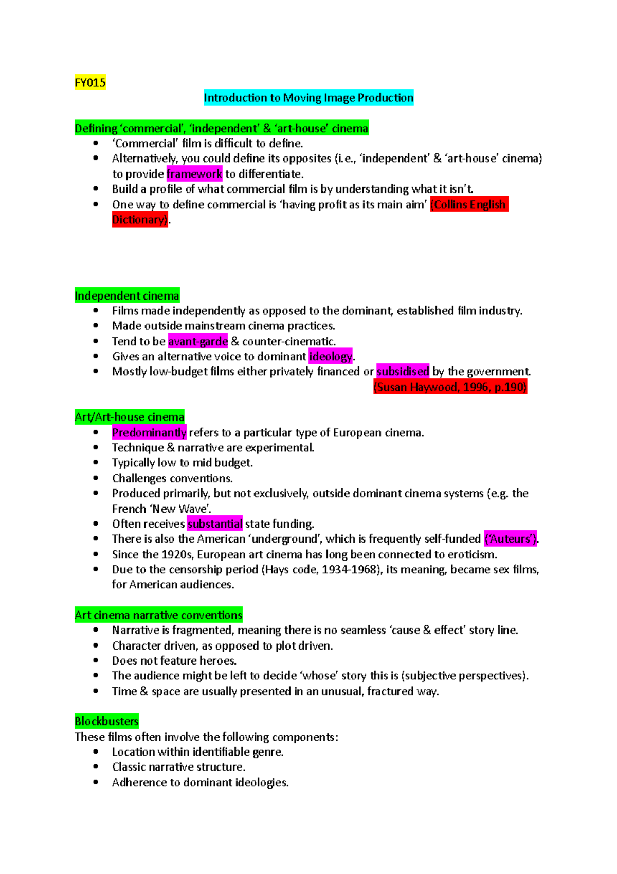 Intro to moving image notes pt 3 - FY Introduction to Moving Image ...