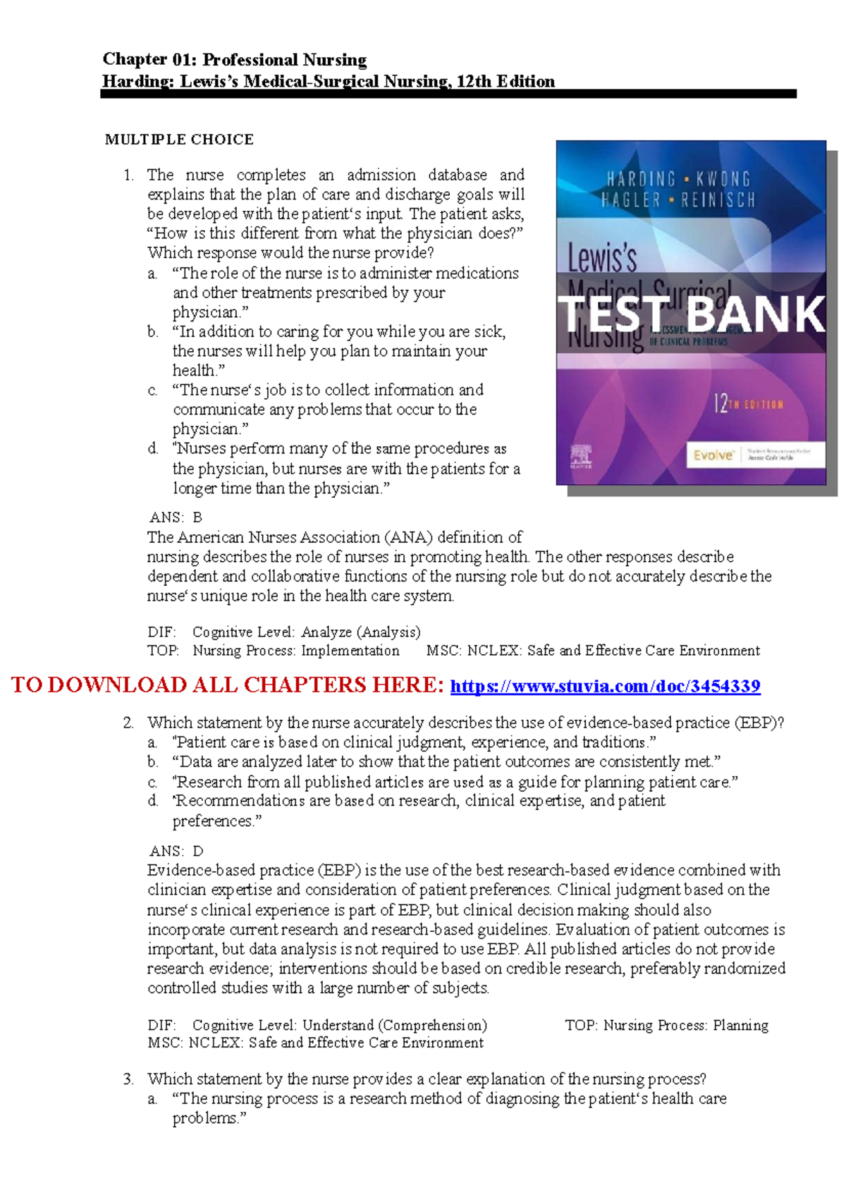 TEST BANK FOR Lewis'S Medical- Surgical Nursing Assessment AND ...