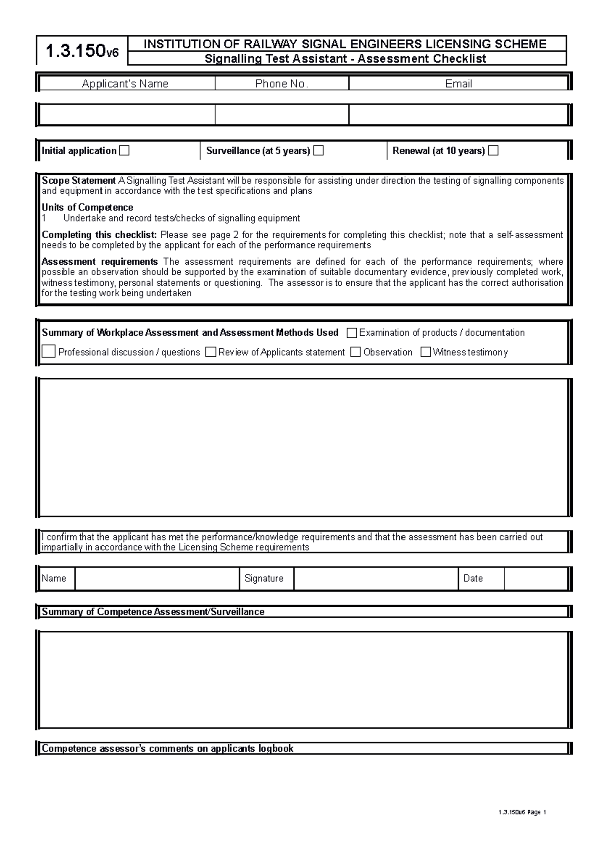 1 3 150 Test Assistant - 1.3 INSTITUTION OF RAILWAY SIGNAL ENGINEERS ...