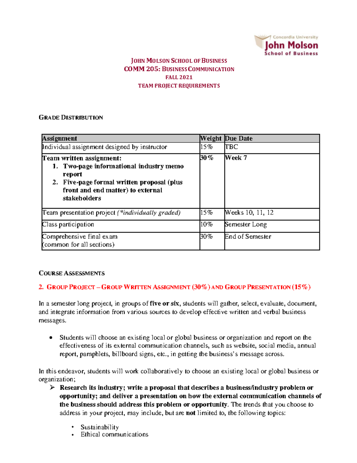 Comm 205 Fall 2021 Team Project Requirements - COMM 205 - Concordia ...