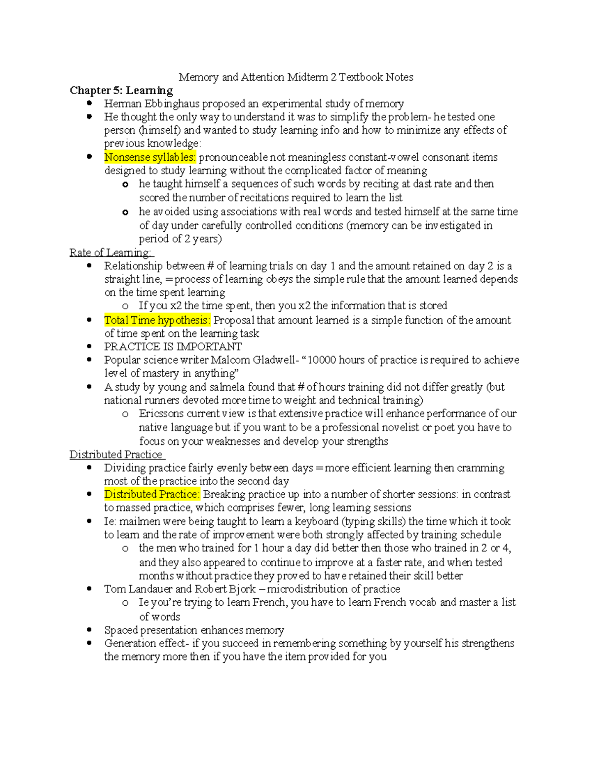 Memory and Attention Midterm 2 Textbook Notes - Distribution of ...