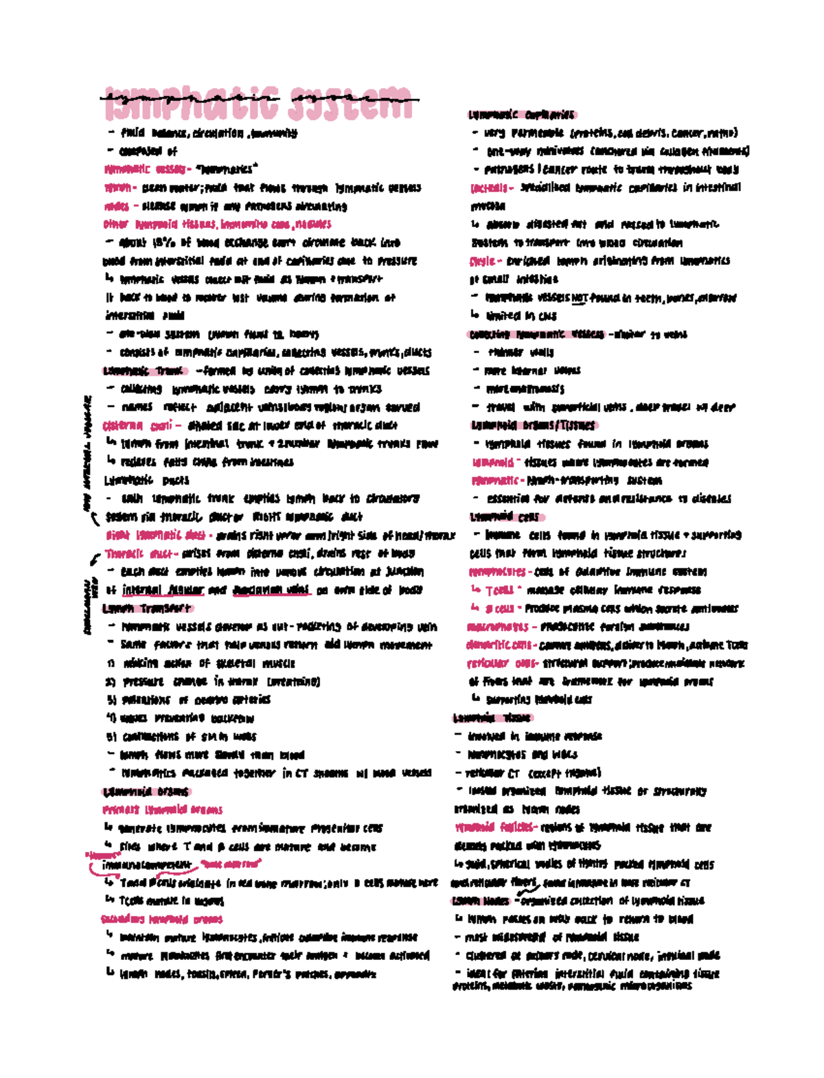 Lymphatic System Notes - eympnav system lymphaticcapillaries fluid ...