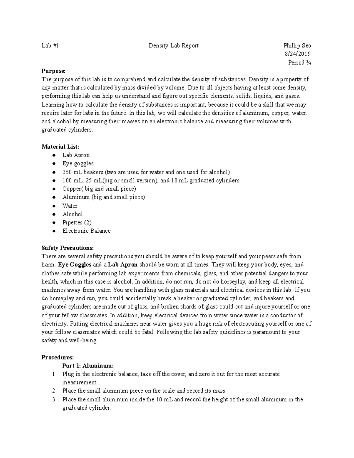 Density Lab Report Density is a property of any matter that is