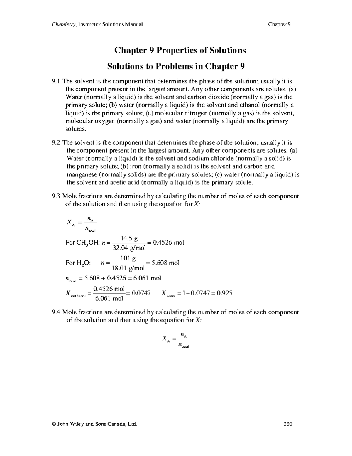 Sm09 - textbook question answers - Chapter 9 Properties of Solutions ...