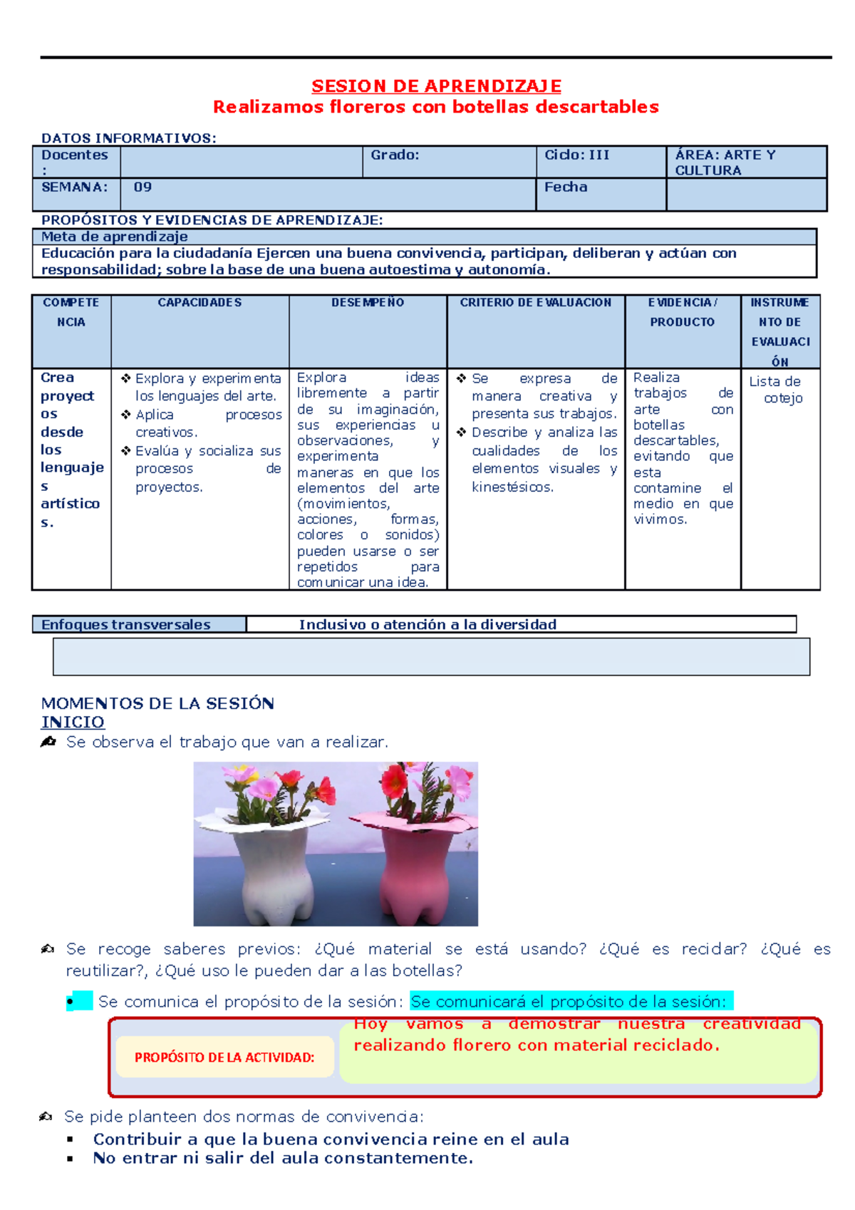 Sesión ARTE Y Cultura - octubre - SESION DE APRENDIZAJE Realizamos ...