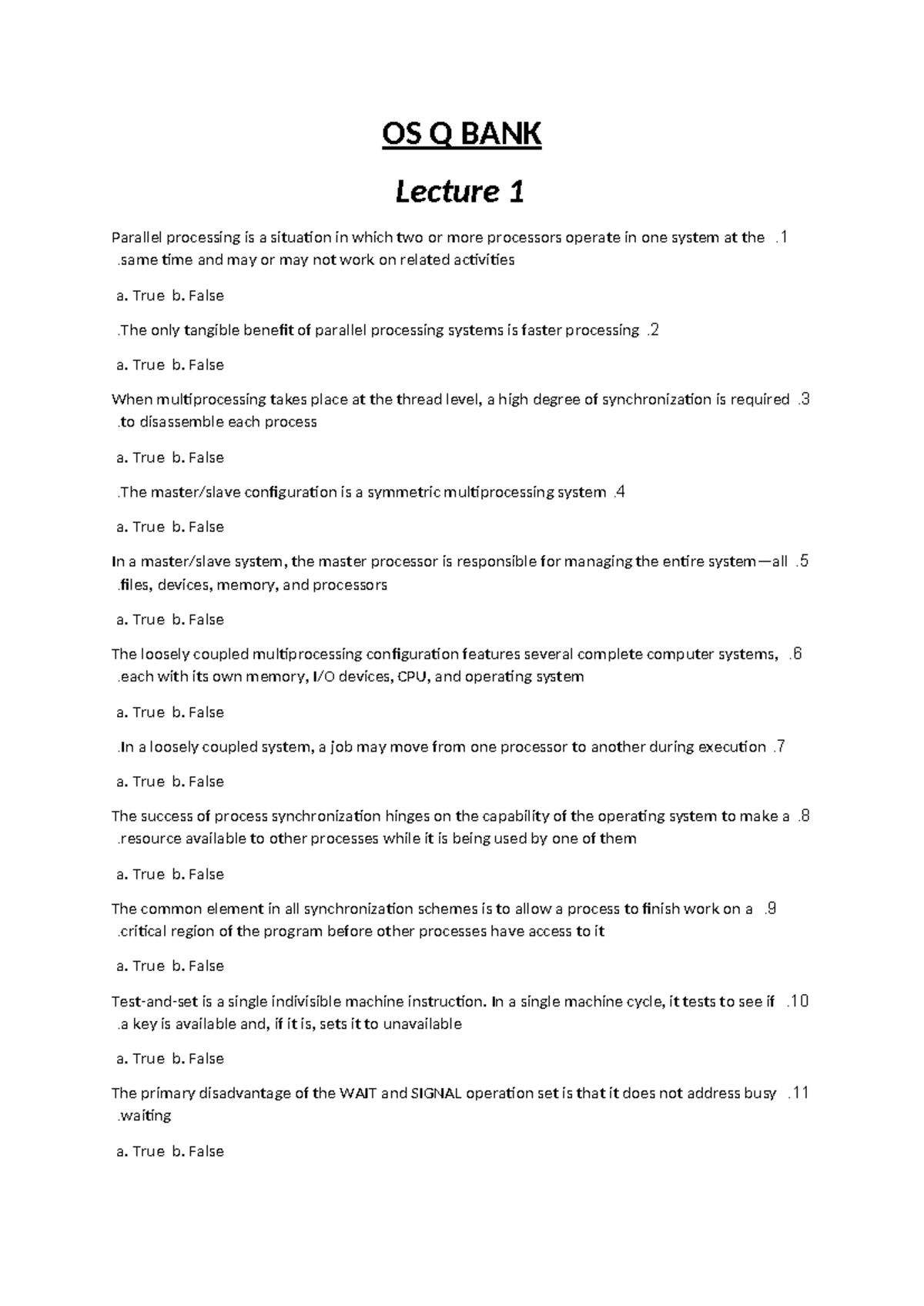 Ospank no sol mcq operating system os q bank lecture 1 parallel