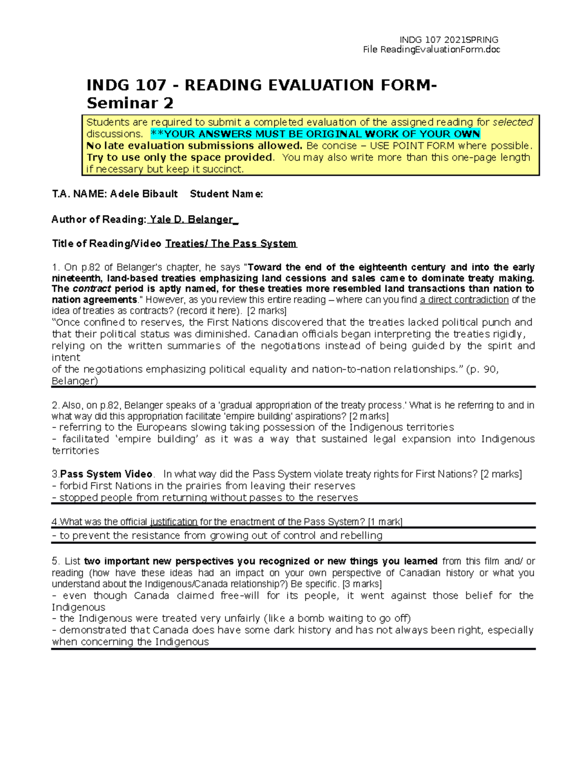 Reading Evaluation Form 2 - INDG 107 2021SPRING File ...