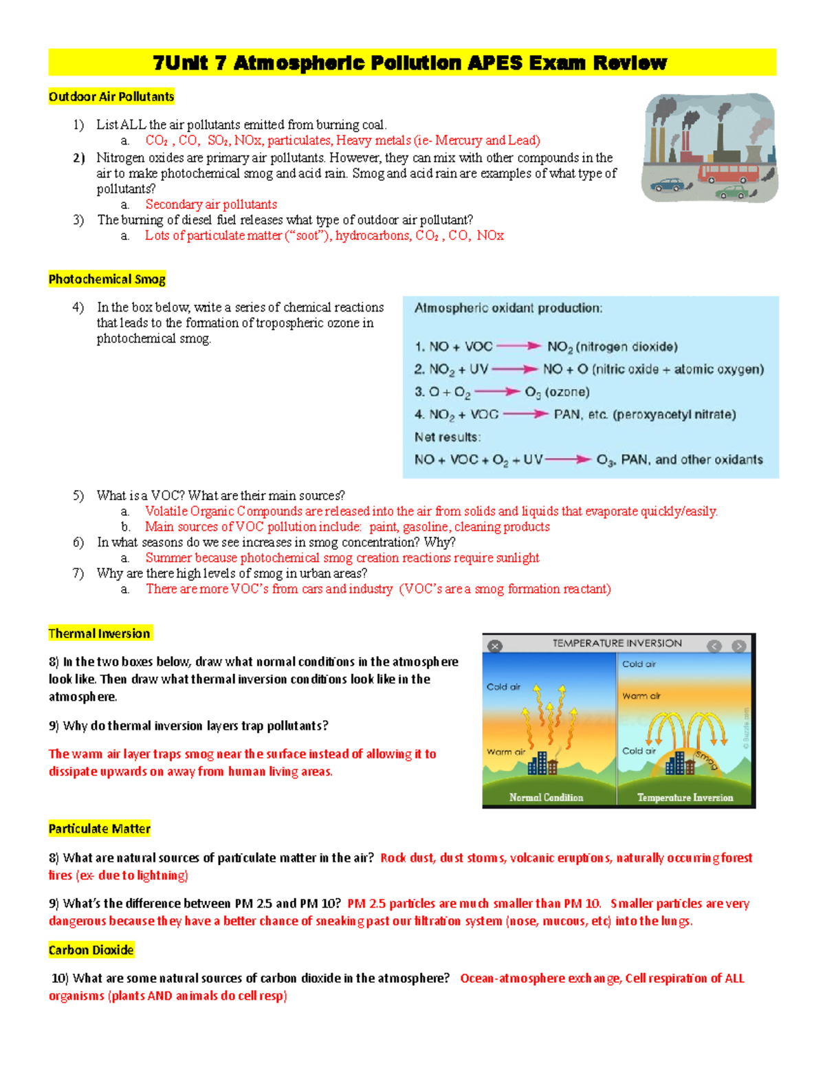 Unit 7 Atmospheric Pollution AP Exam Review KEY - 7 Unit 7 Atmospheric  Pollution APES Exam Review - Studocu