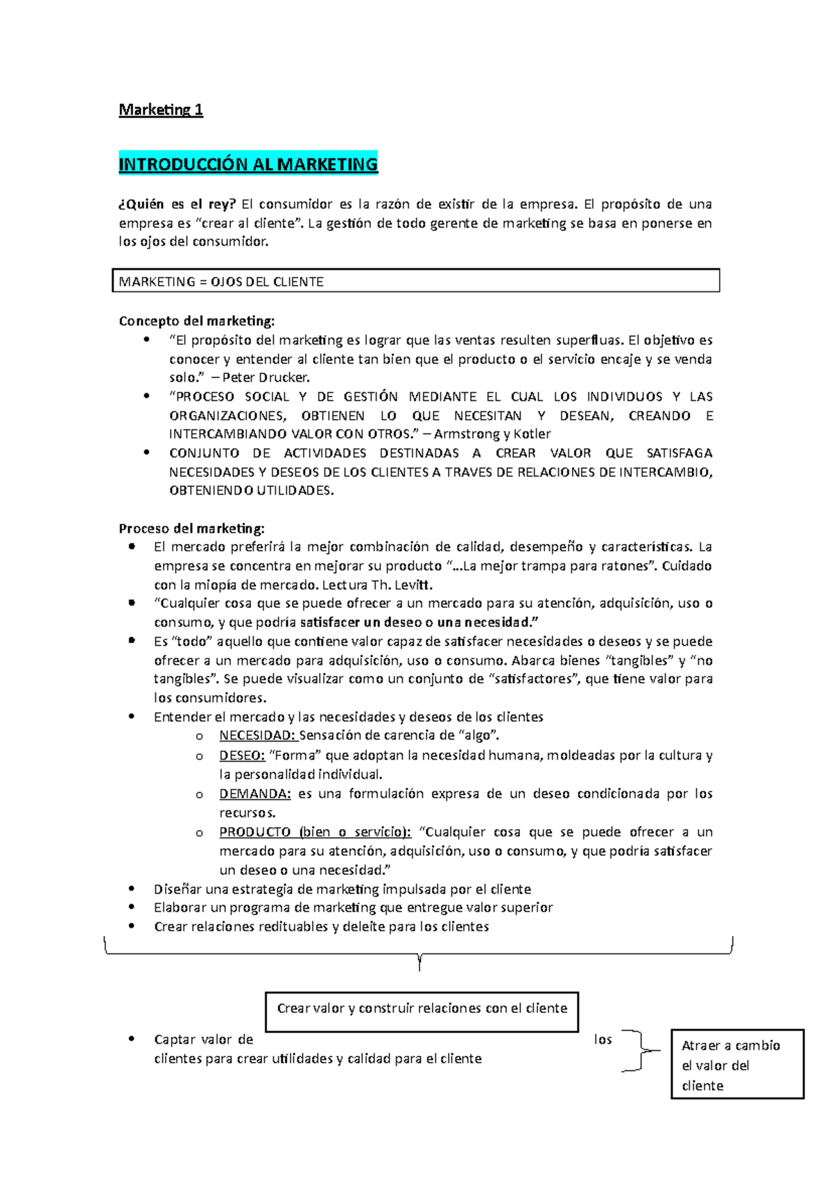 Resumen marketing 1 - Marketing 1 INTRODUCCIÓN AL MARKETING ¿Quién es ...