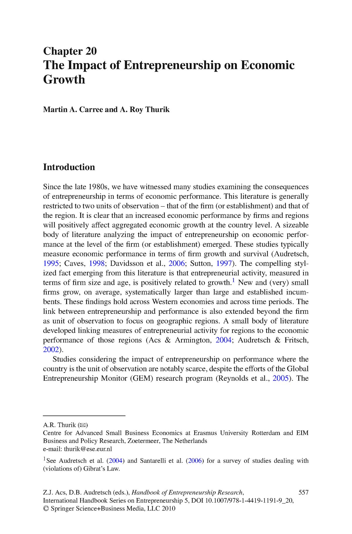 The Impact Of Entrepreneurship On Economic Growth - Thurik Chapter (1 ...