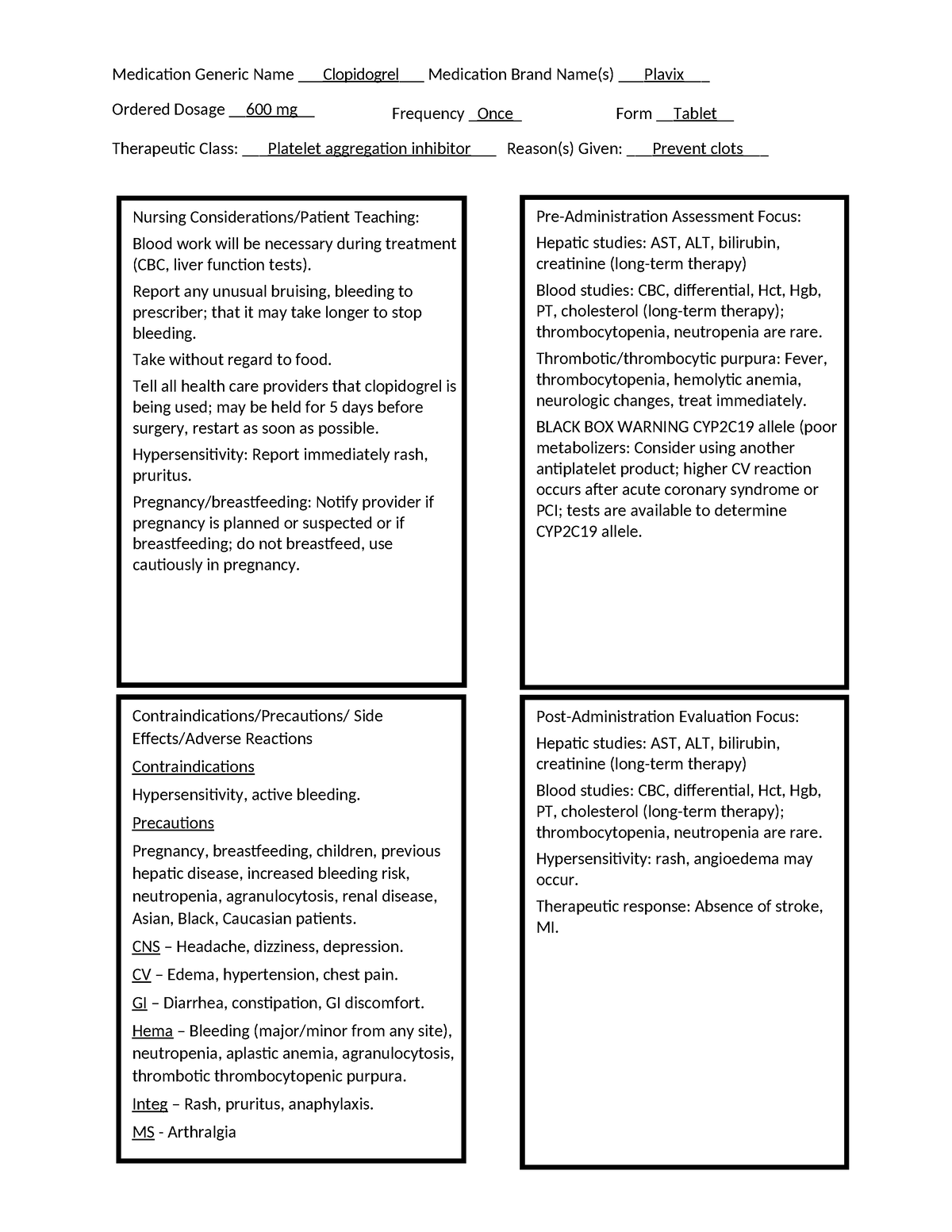 Clopidogrel - Drug cards - Nursing Considerations/Patient Teaching ...