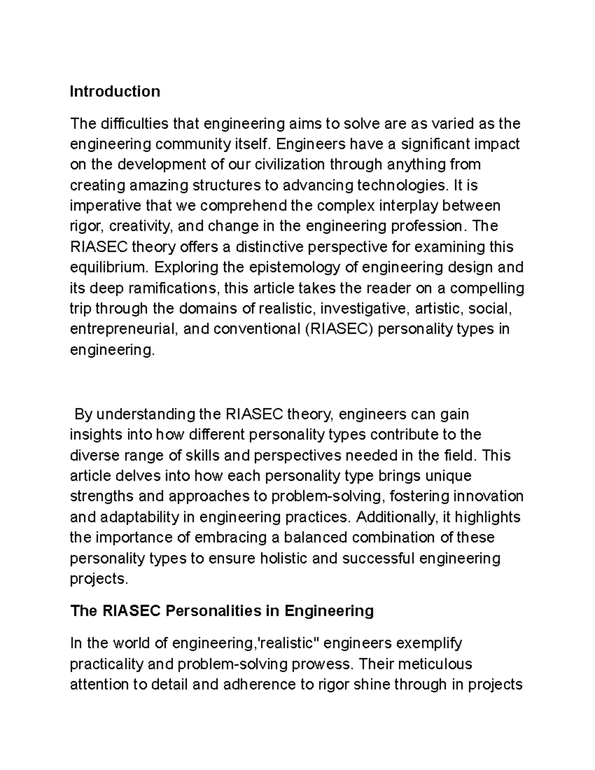 case study on riasec theory of career choice pdf