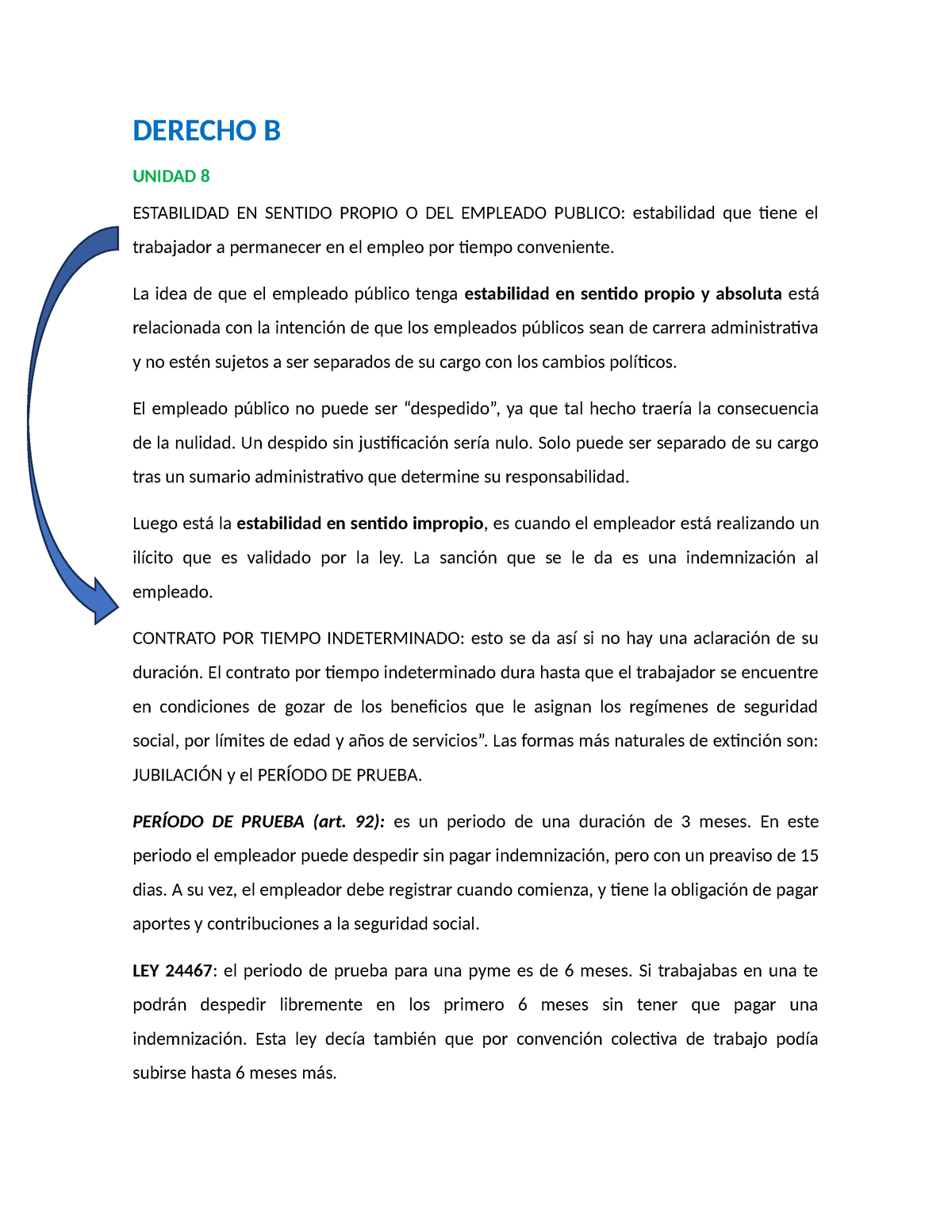 Derecho B Resumen - DERECHO B UNIDAD 8 ESTABILIDAD EN SENTIDO PROPIO O ...