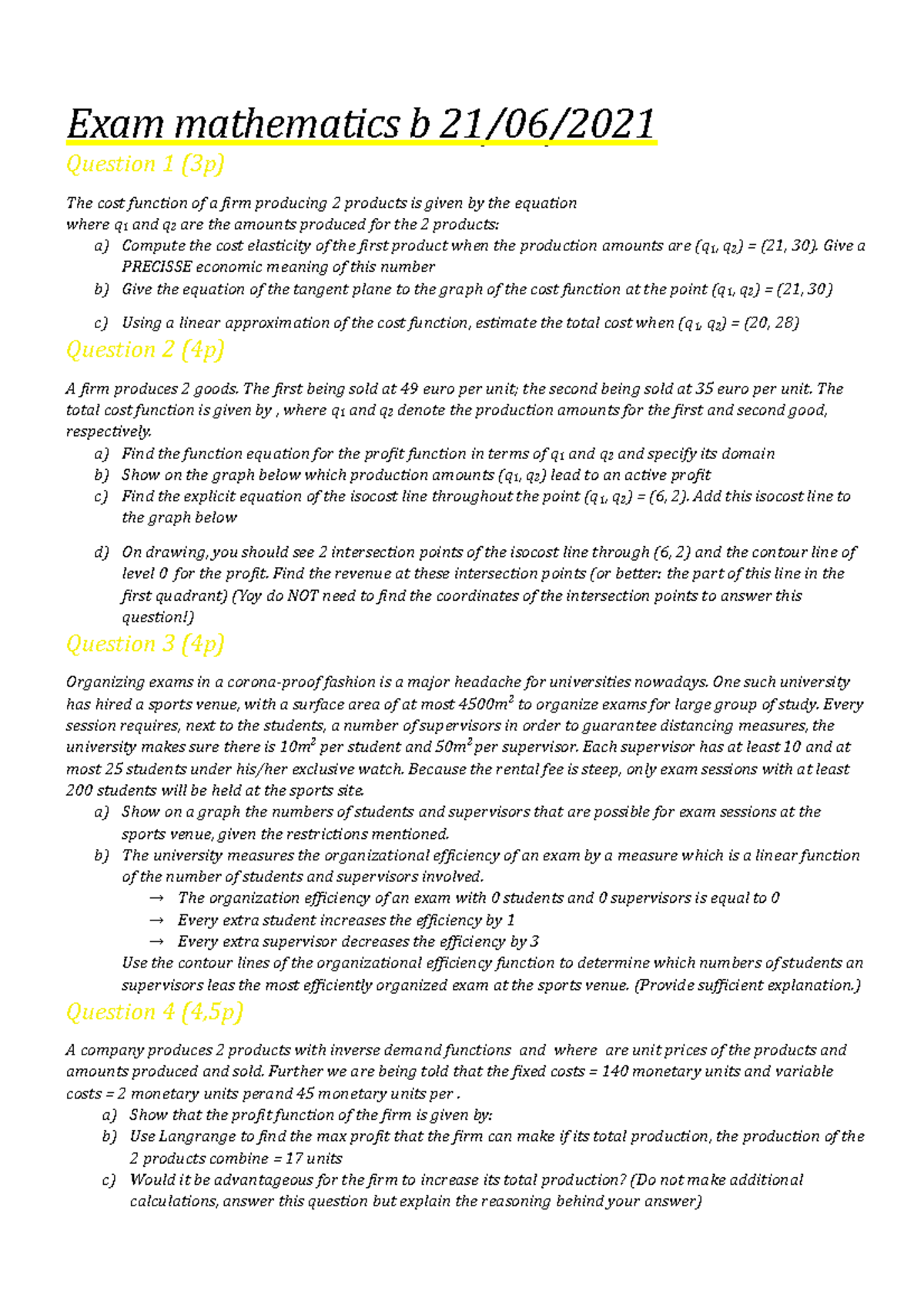 Exam MATH B 21-06-2021 - Example Exam - Exam Mathematics B 21/06 ...