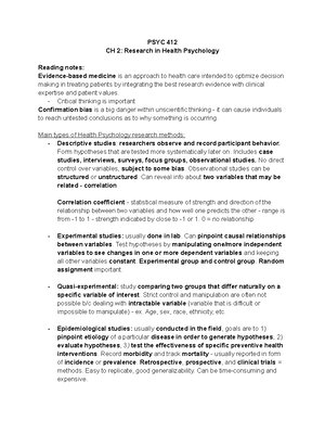 PSYC 412 Notes Module 1 - Health Psychology Defined Studies ...