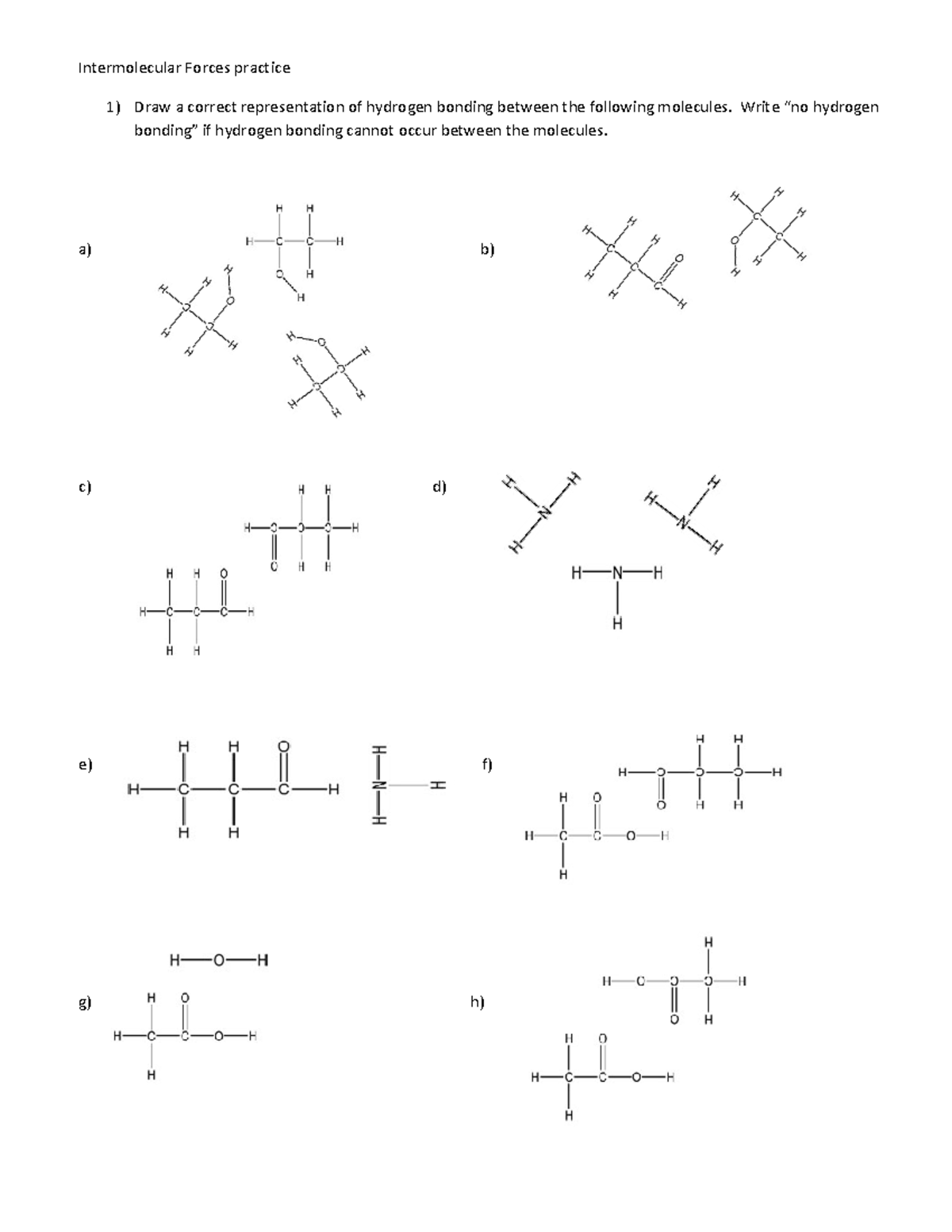 Worksheet for visualizing hydrogen bonding 1314 - Intermolecular Forces ...