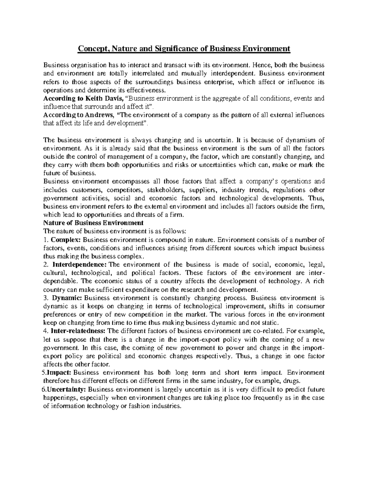 1416-1 - Lectures notes - Concept, Nature and Significance of Business ...