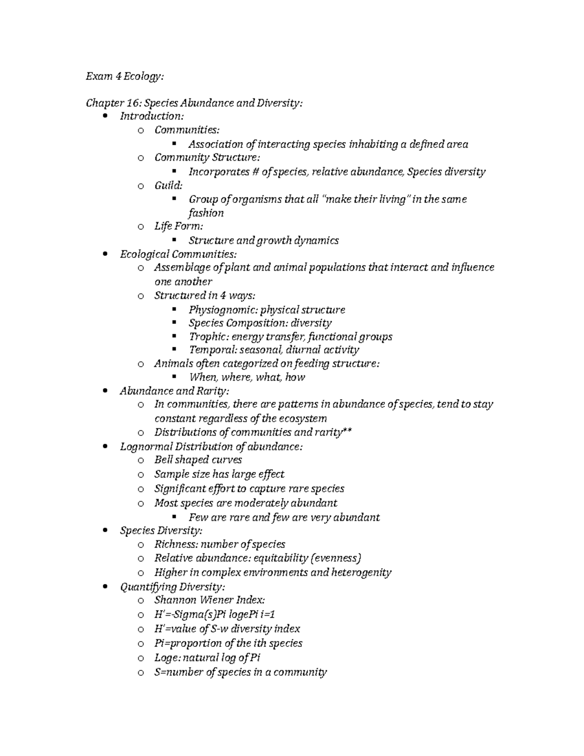 Exam 4 Ecology - Lecture Notes All - Exam 4 Ecology: Chapter 16 ...