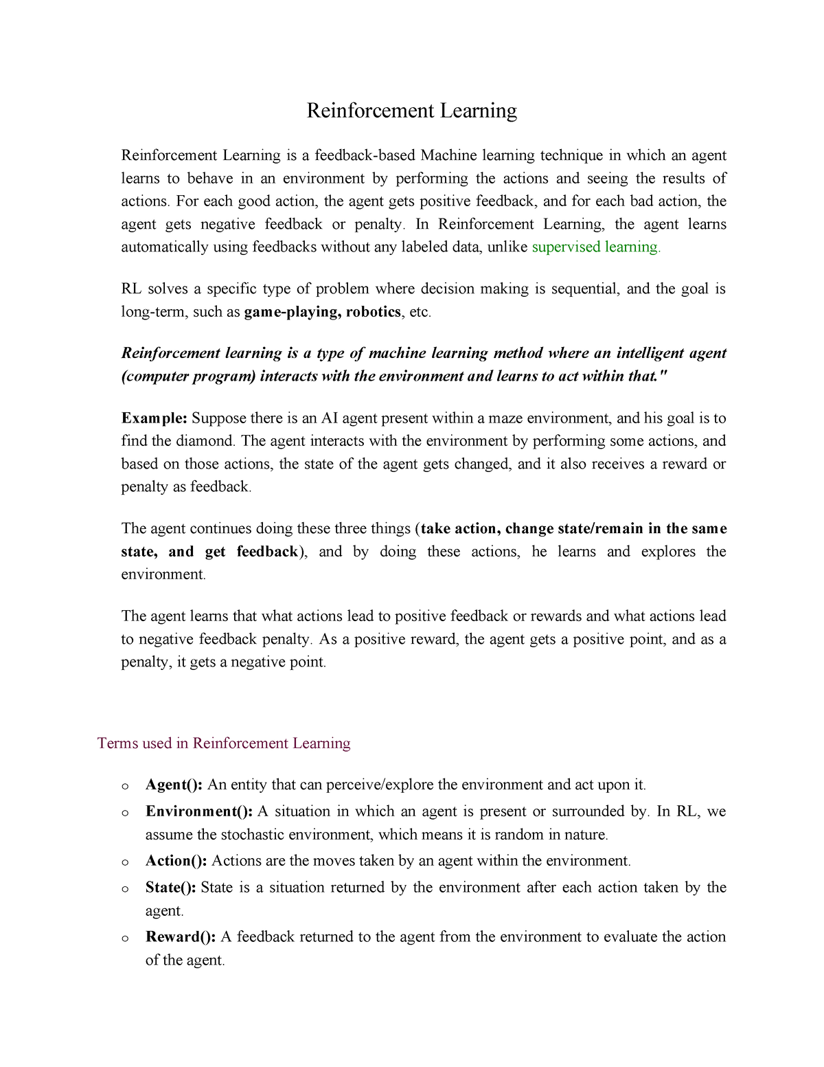 Reinforcement Learning - Reinforcement Learning Reinforcement Learning ...