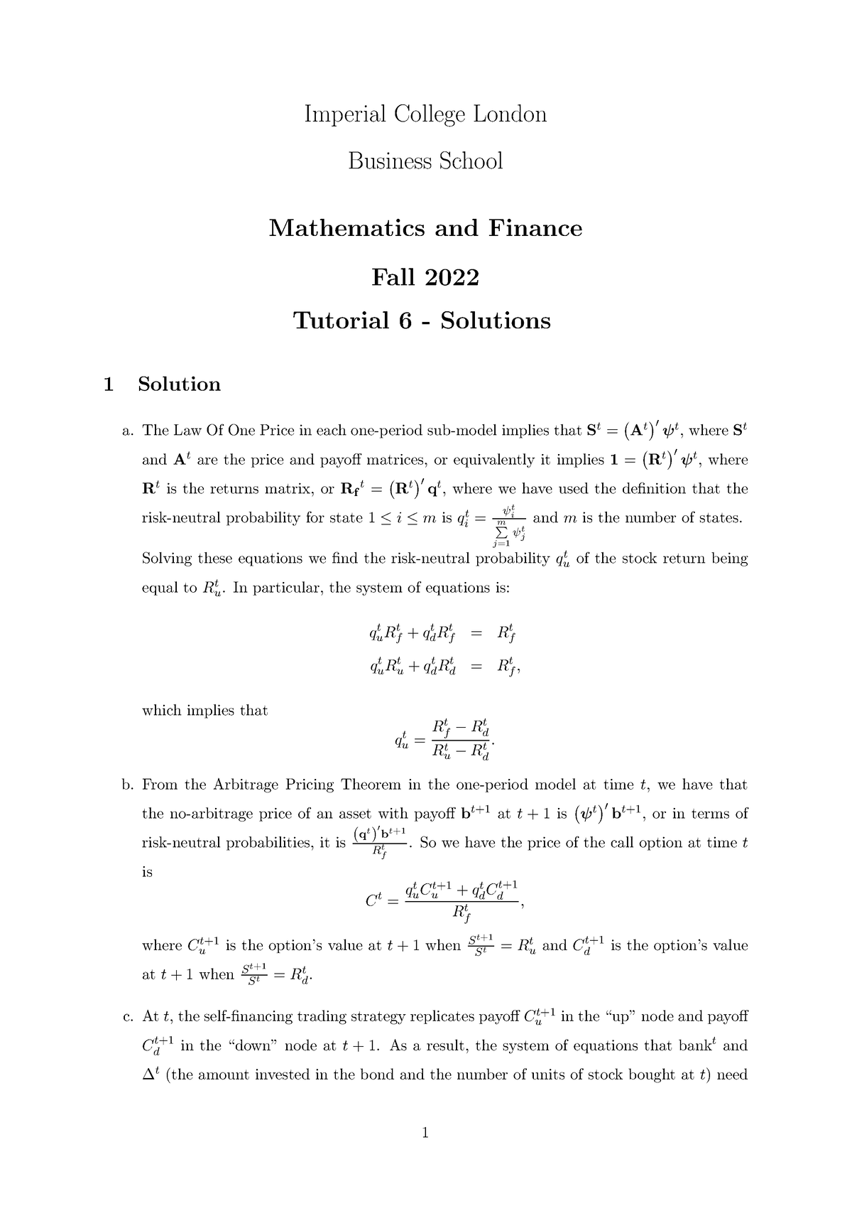 MF Fall2022 Tutorial 6 Solutions - Imperial College London Business ...