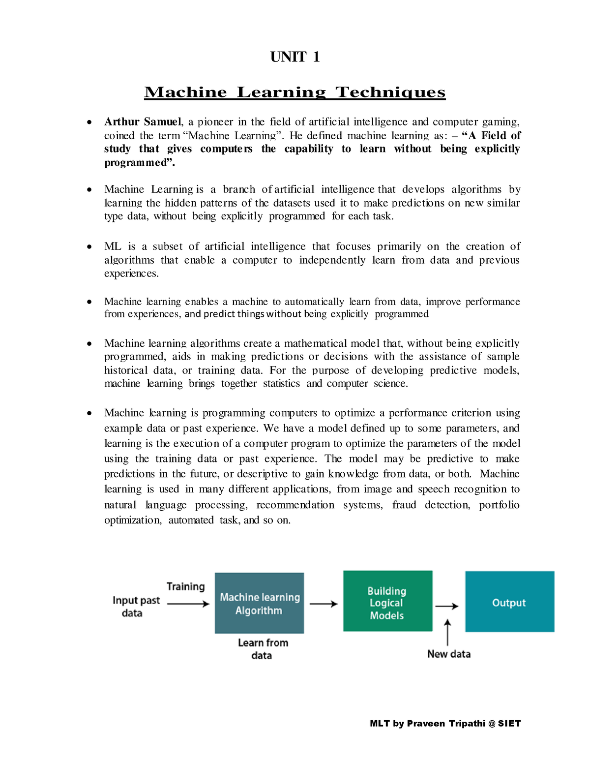 UNIT 1 MLT - Unit 1 Of Mlt Kcs-055 - UNIT 1 Machine Learning Techniques ...