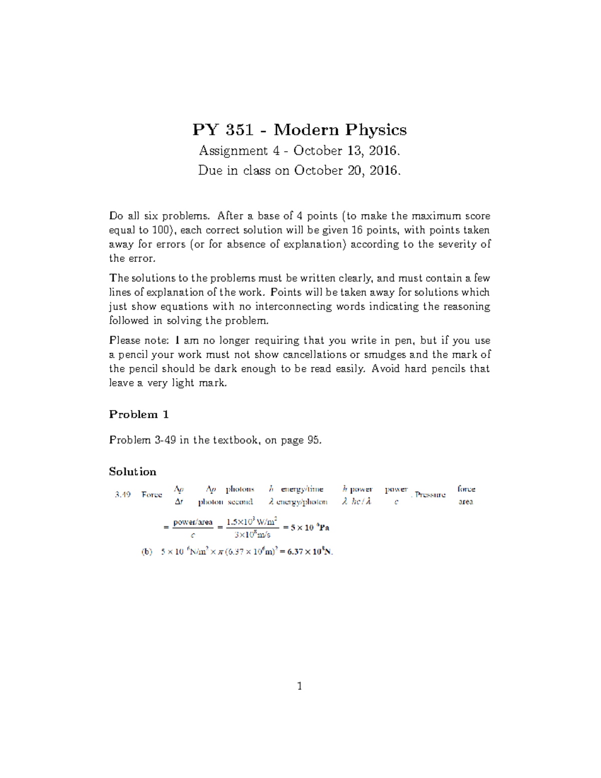 Seminar Assignments - Assignment 4 With Solutions - PY 351 - Modern ...