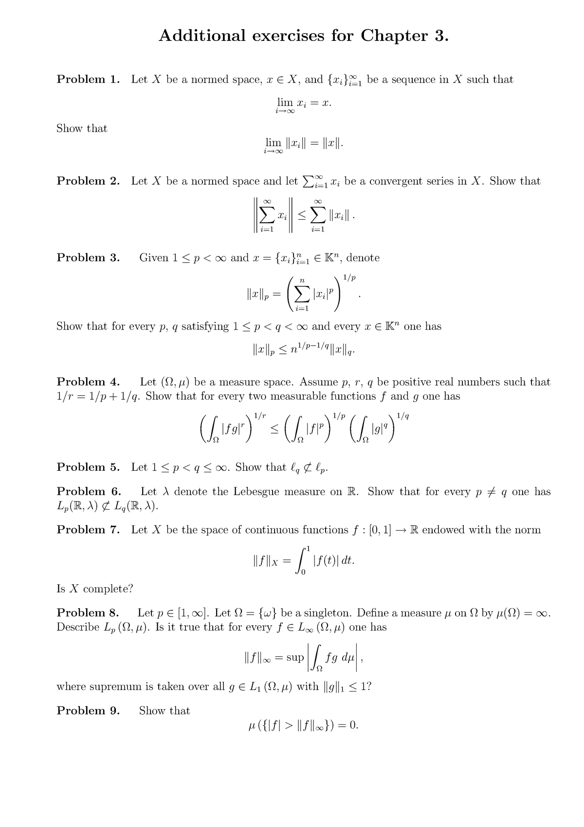 418exer - Additional exercises for Chapter 3. Problem 1. LetXbe a ...