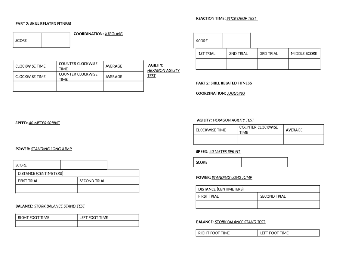 Second Page PPFT ppft PART 2 SKILL RELATED FITNESS COORDINATION
