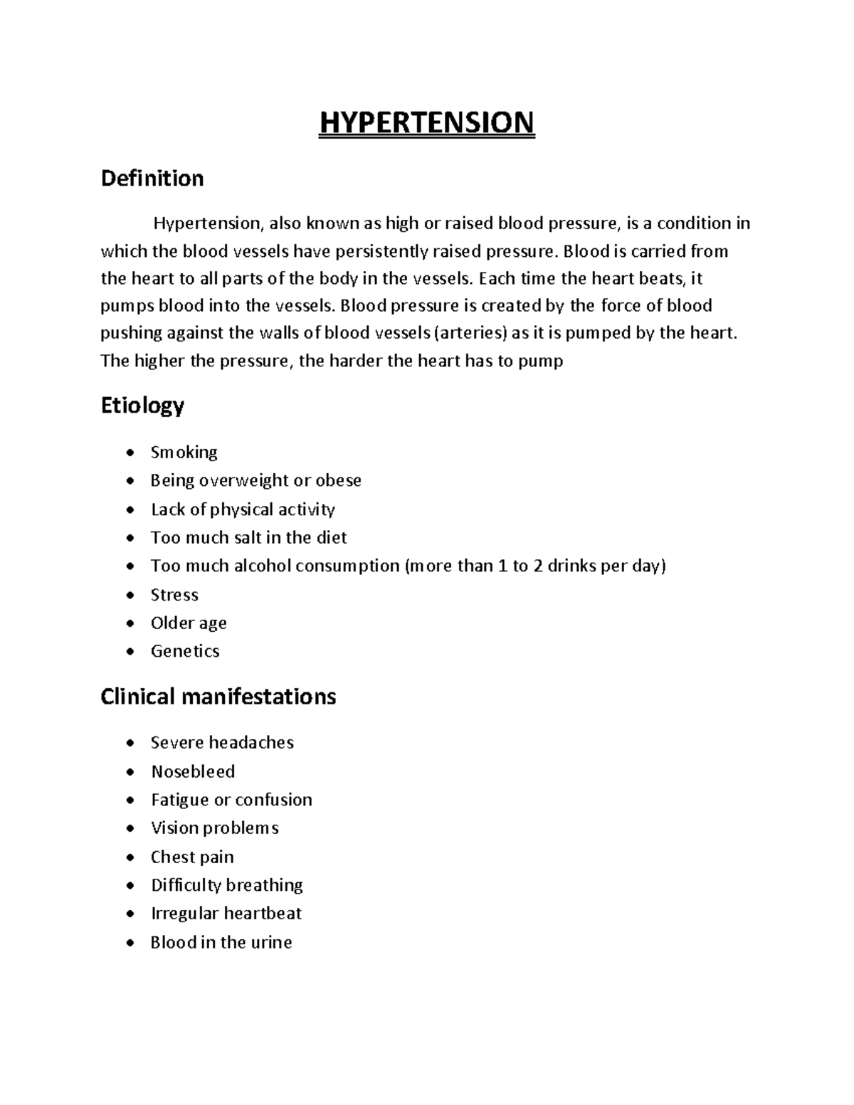Hypertension HYPERTENSION Definition Hypertension, also known as high or raised blood pressure
