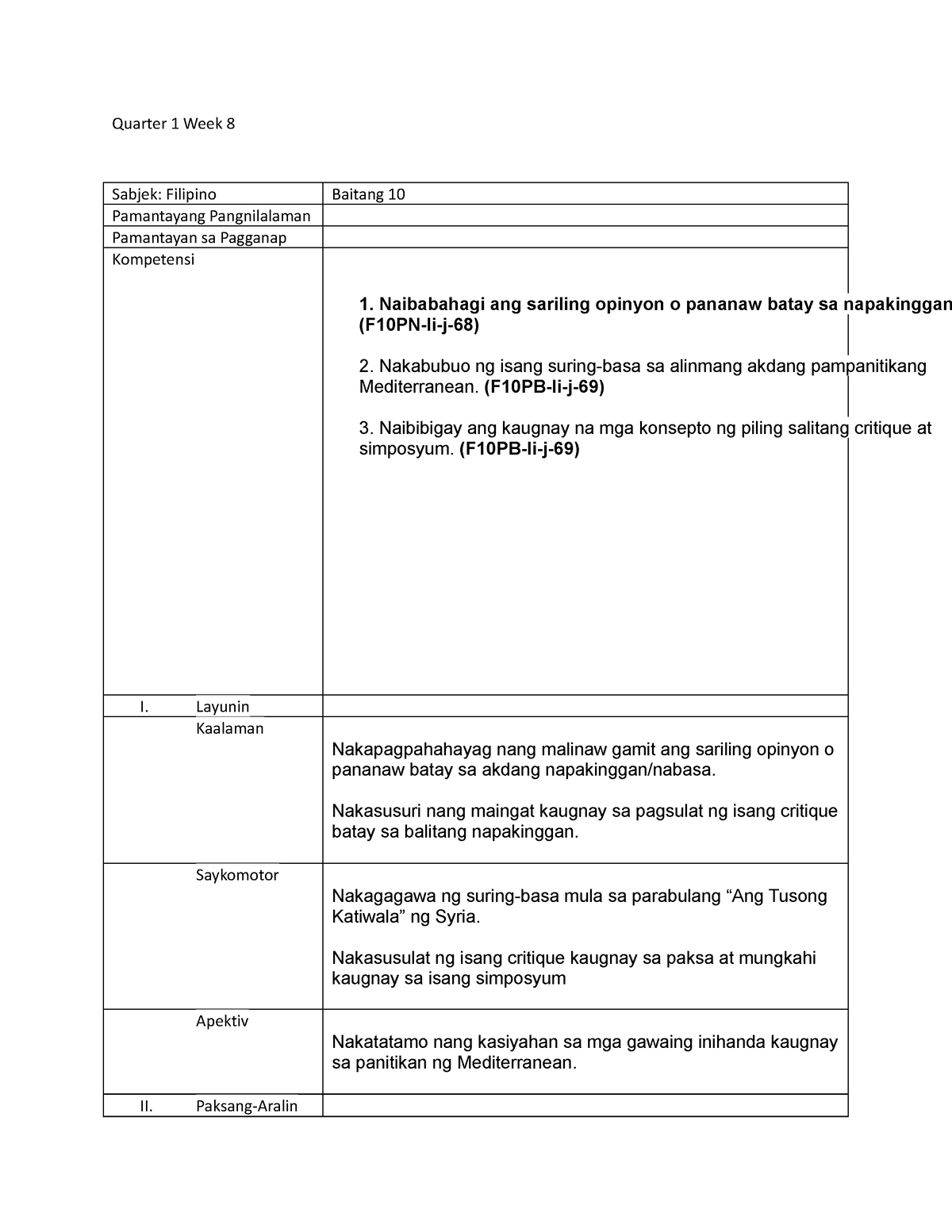 Filipino 10 Q1 WEEK 8 - Lp-g10 - Quarter 1 Week 8 Sabjek: Filipino ...