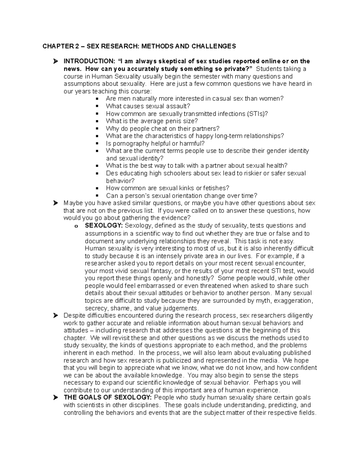 Chapter 2 HS Notes - CHAPTER 2 – SEX RESEARCH: METHODS AND CHALLENGES   INTRODUCTION: “I am always - Studocu