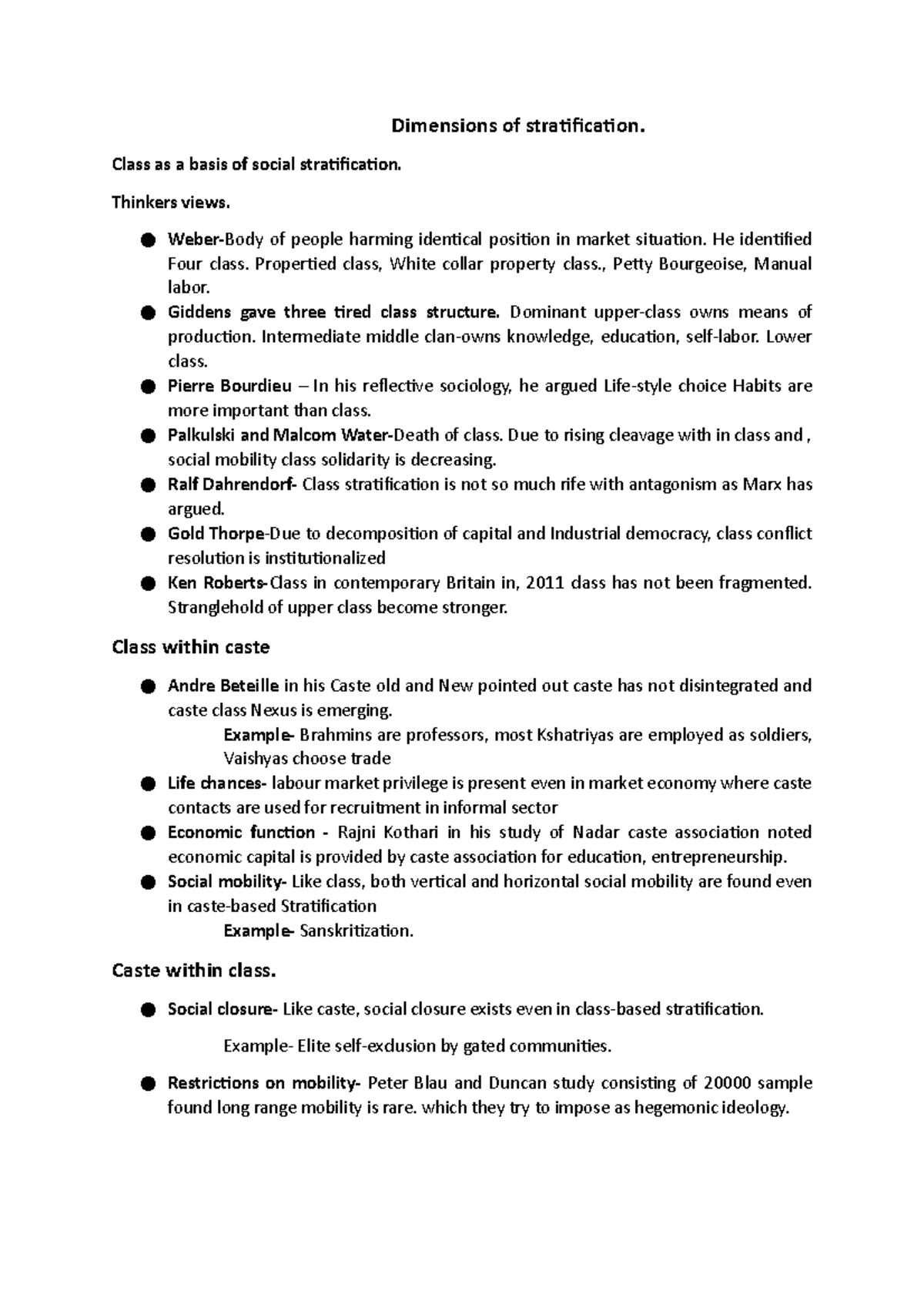 Dimensions of stratification - Class as a basis of social ...