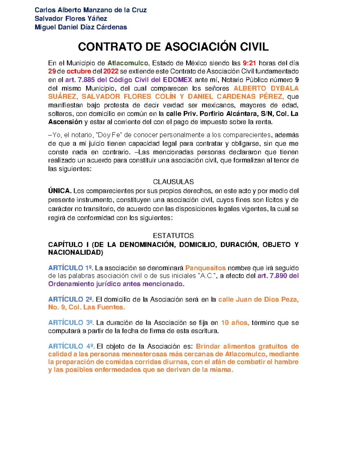 Contrato DE Asociación Civil - Carlos Alberto Manzano de la Cruz ...