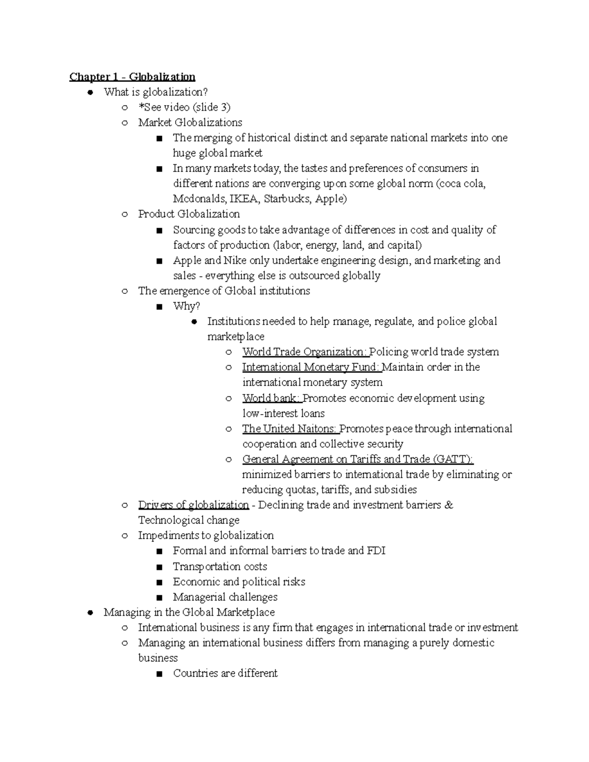 BT 360 Chapter 1 notes - Chapter 1 - Globalization What is ...