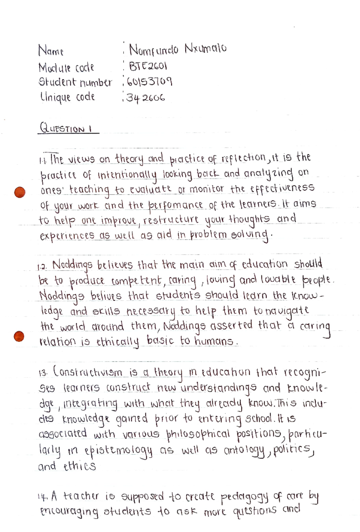 BECOMING A TEACHER ASSIGNMENT TWO FOR THE UNIVERSITY OF SOUTHERN AFRICA ...