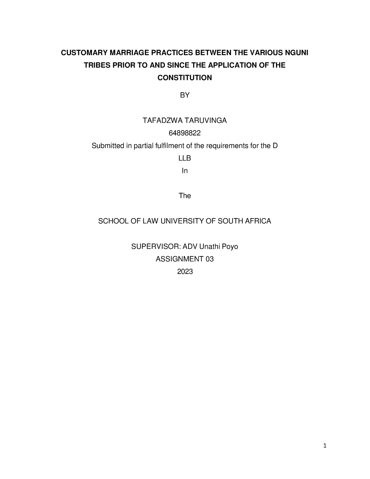 Tafazdwa research - Lme3701 - CUSTOMARY MARRIAGE PRACTICES BETWEEN THE ...