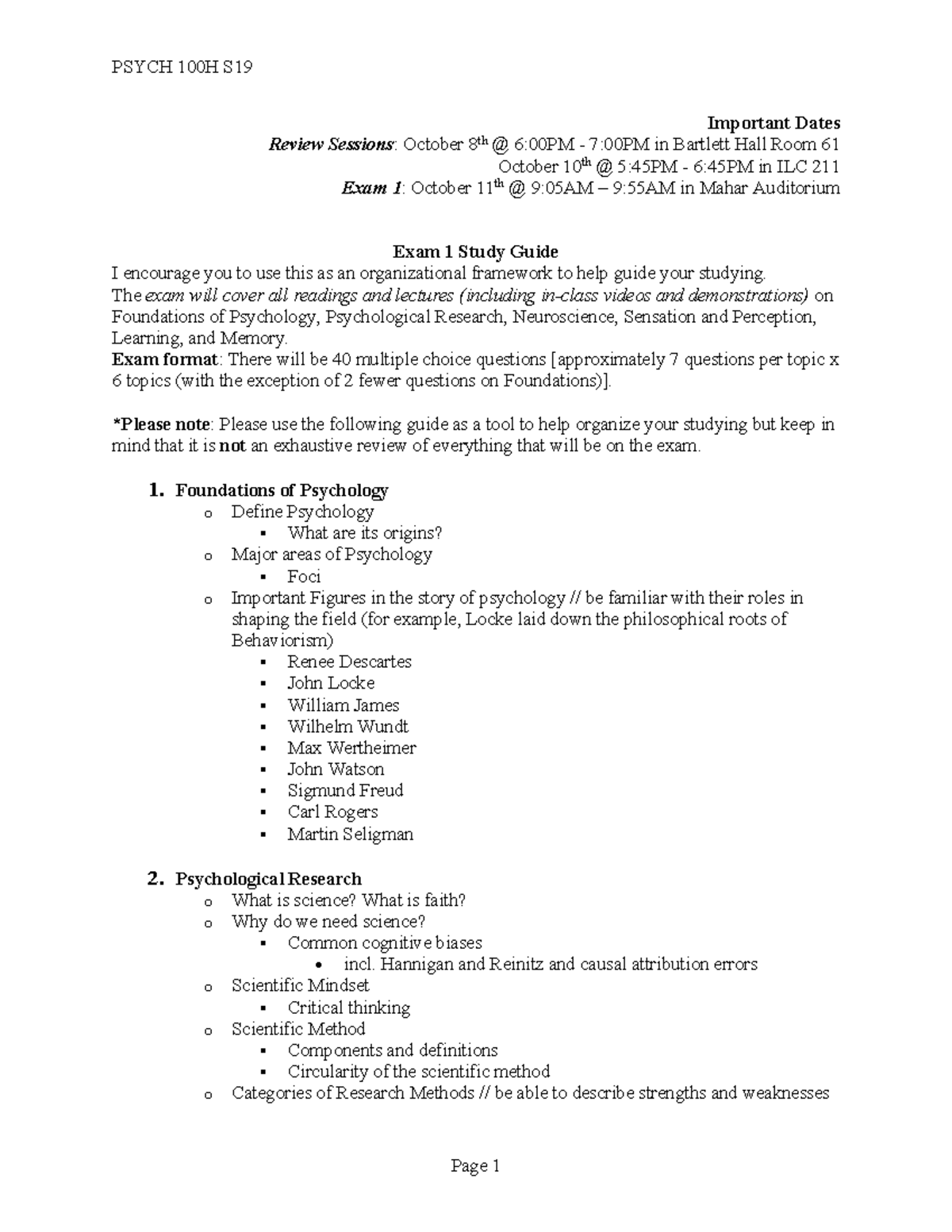 Psych 100 Exam 1 Study Guide - Warning: TT: undefined function: 32 ...
