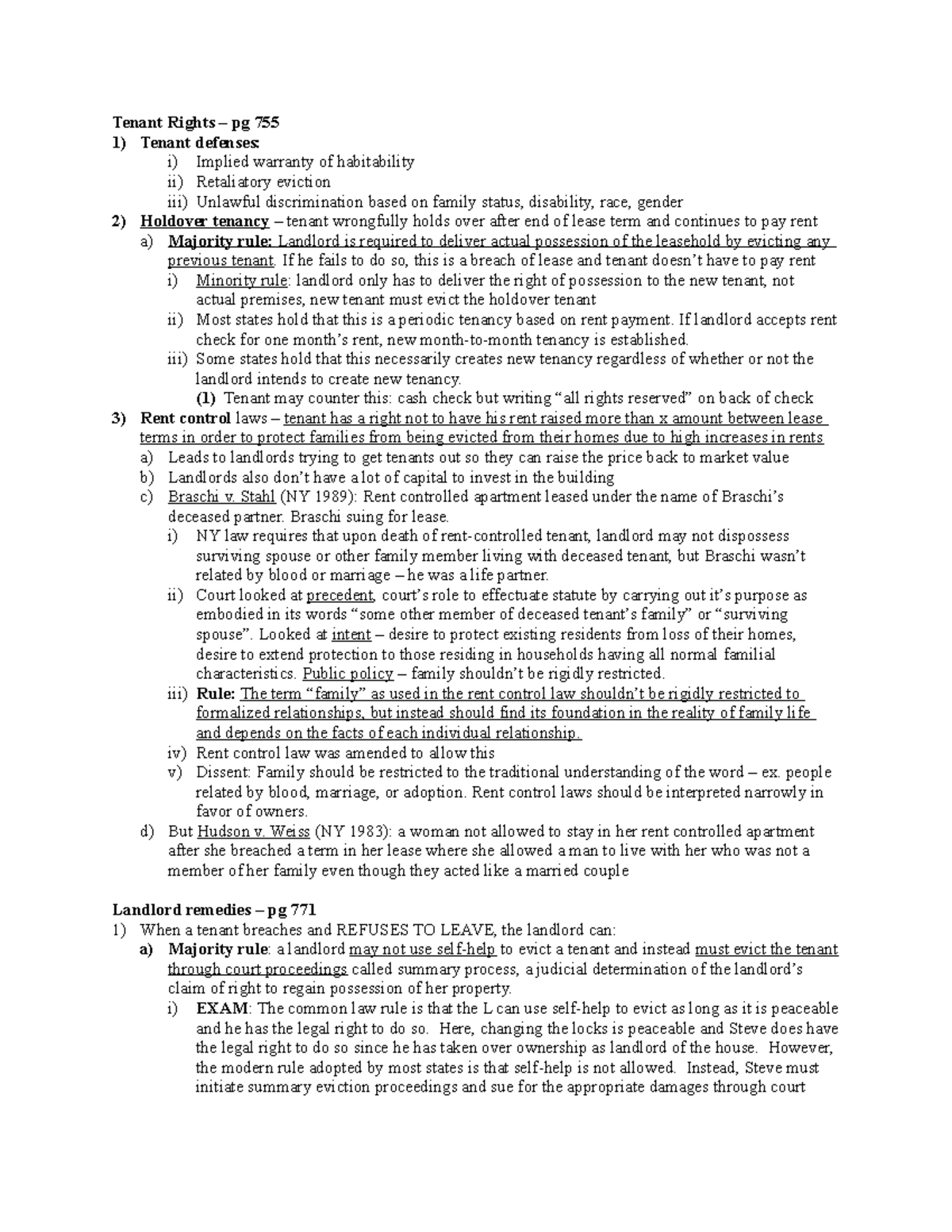 Property Law Outline - 1 - Tenant Rights – pg 755 Tenant defenses: i ...